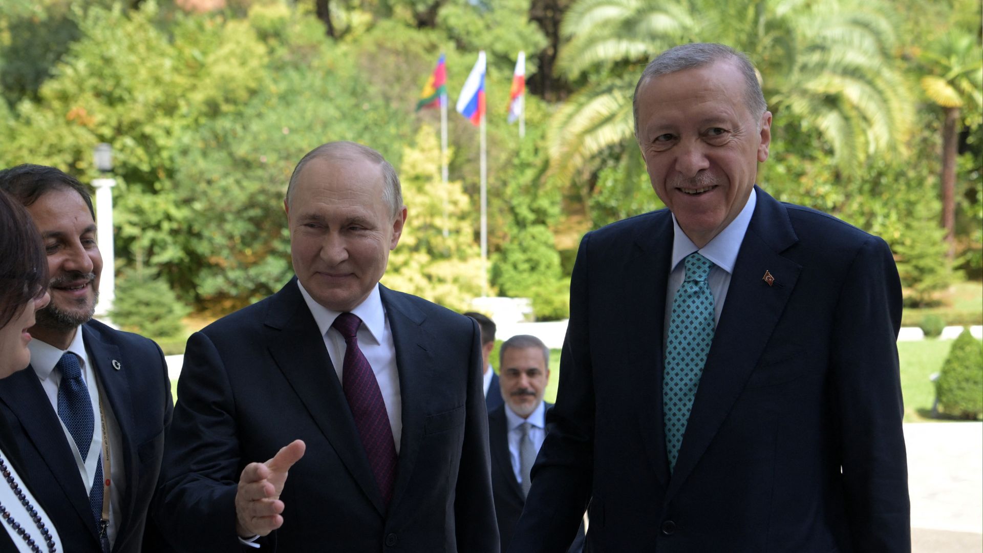 Putin welcomes Erdogan during the meeting in Sochi. Sputnik/Alexei Nikolskyi/Kremlin via Reuters.