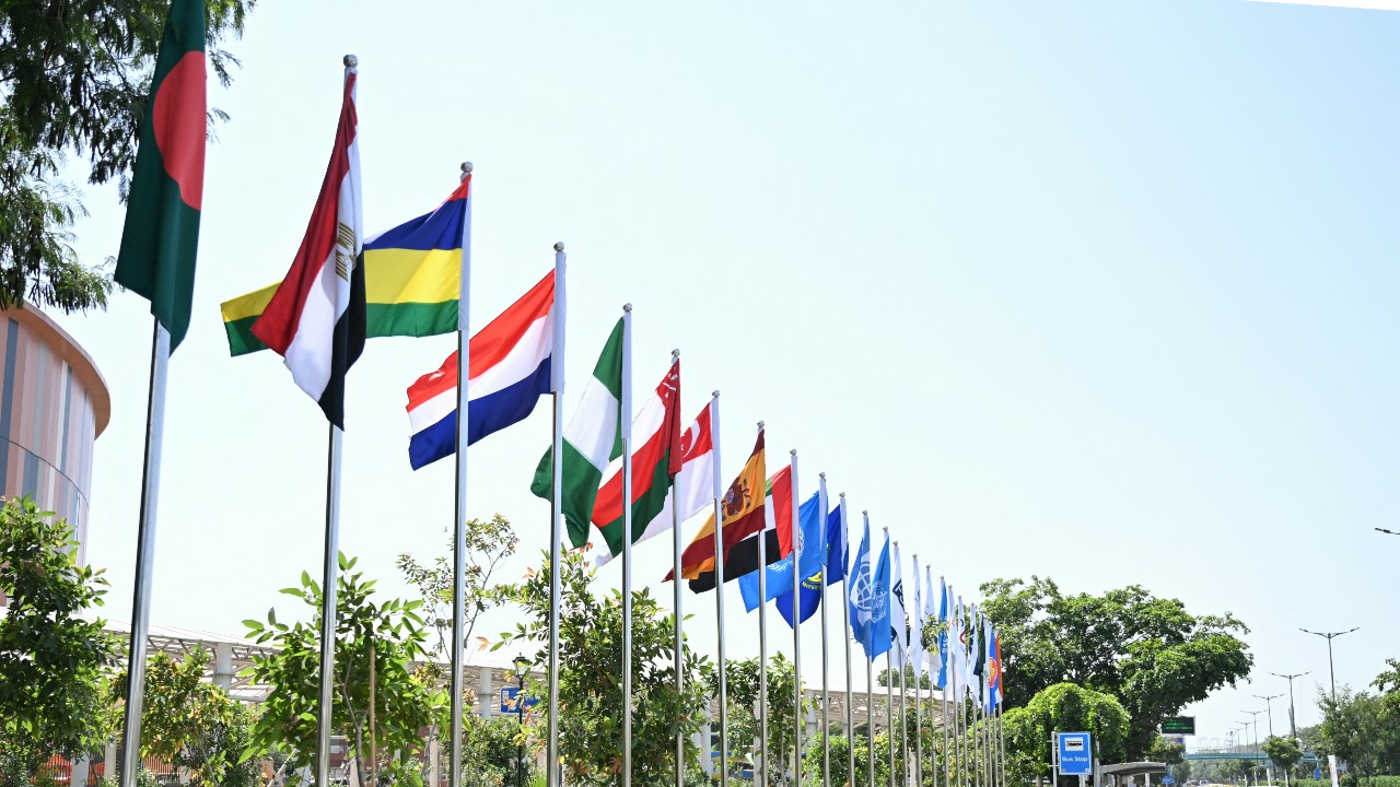 Flags of participating countries are pictured near the G20 venue ahead of its commencement in New Delhi on September 4, 2023. /Money Sharma /AFP