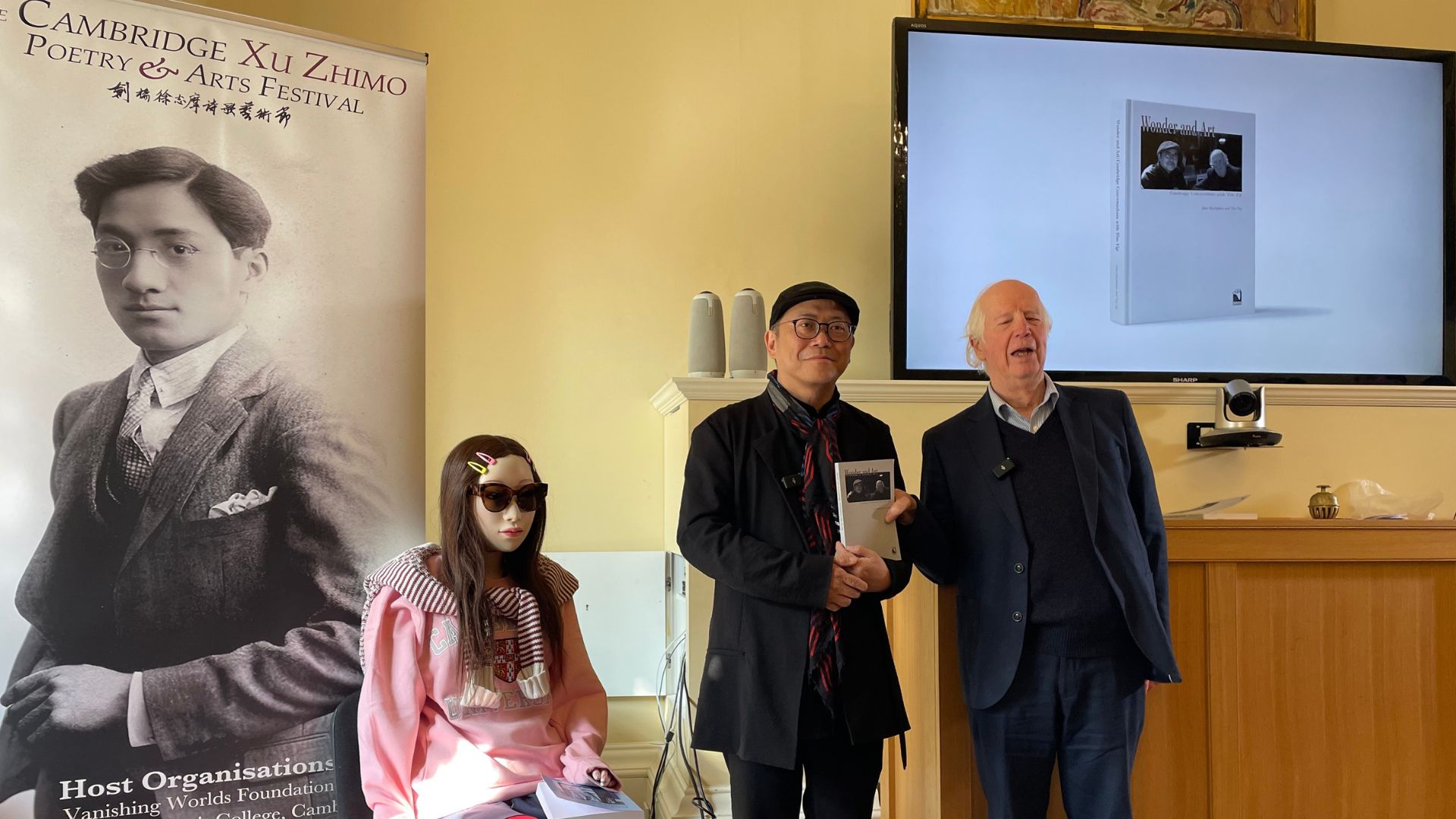 Professor Alan MacFarlane alongside Oscar Award winner Tim Yip at the Xu Zhimo Poetry and Arts Festival. /CGTN