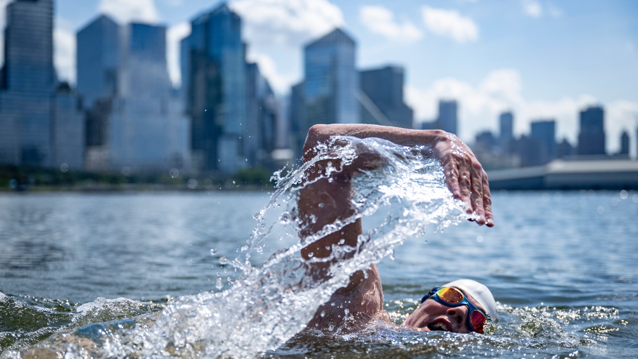 Lewis Pugh swam 10 miles every day to cover the 315 miles of the Hudson river. /Lewis Pugh Foundation