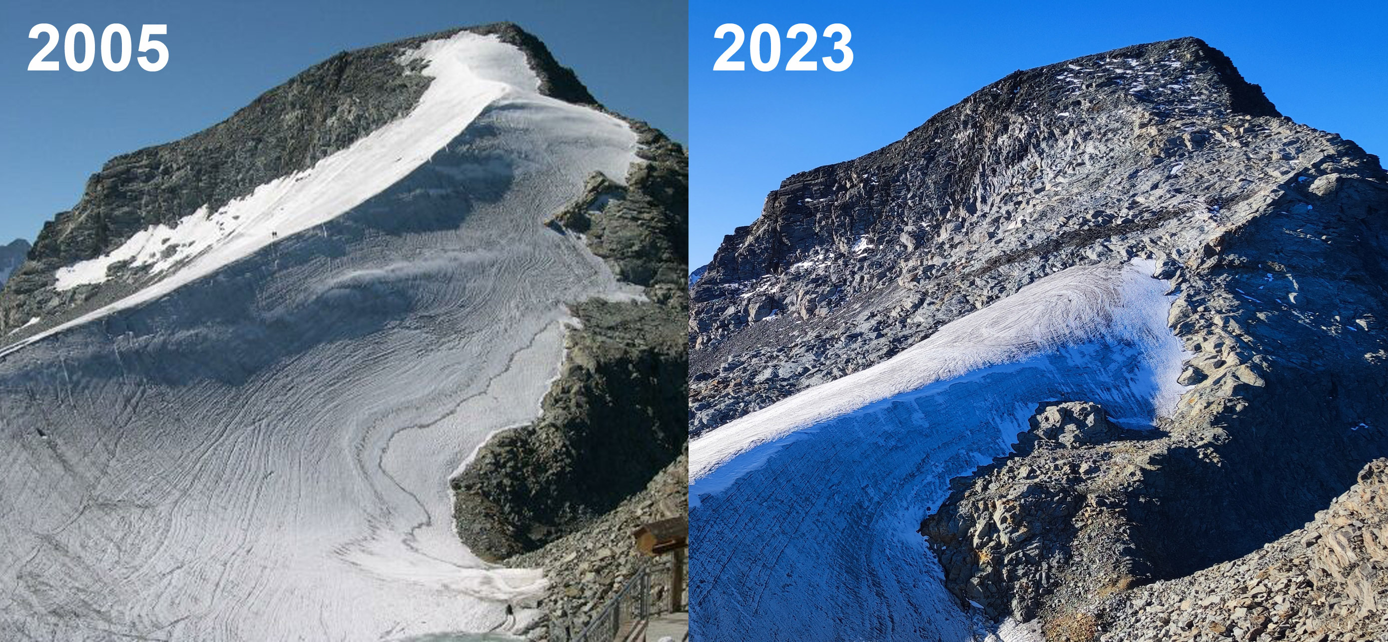 The iconic ice ridge to Piz Murtèl in Switzerland is disappearing. /R.H., M. Huss