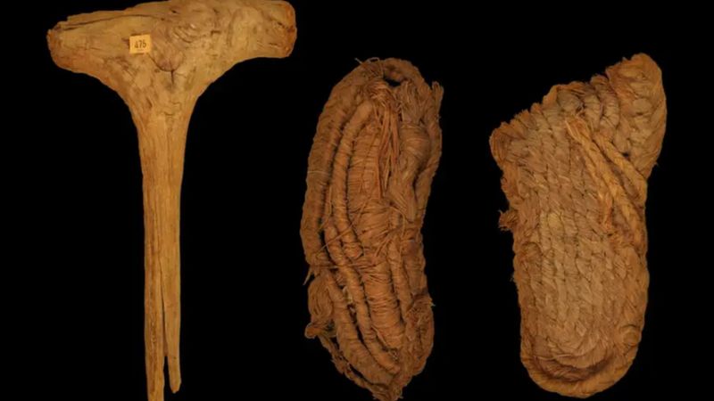 Scientists in Andalusia, Spain, have found what they believe are Europe's oldest pair of shoes inside a cave populated by bats. /University of Alcala.