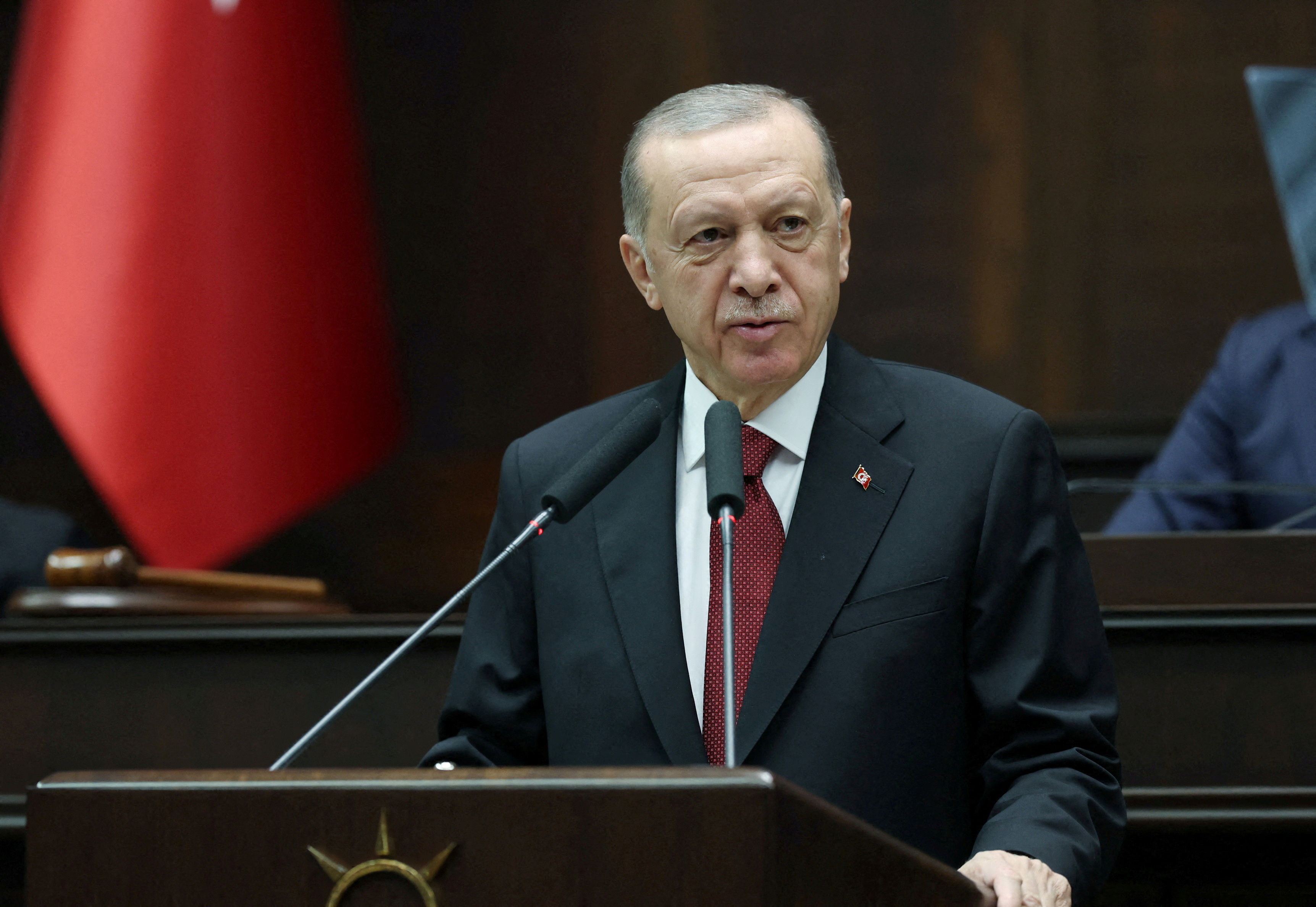 Turkish President Tayyip Erdogan says the long-term solution to the conflict between Israel and Palestine is a sovereign Palestinian state. /Presidential Press Office/Reuters