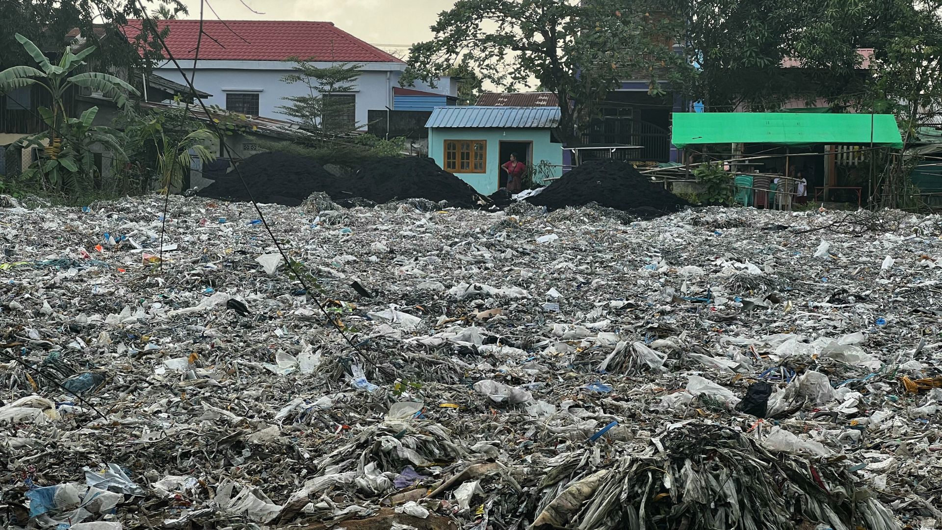 Plastic waste in Yangon's Shwepyithar township. /STR/AFP
