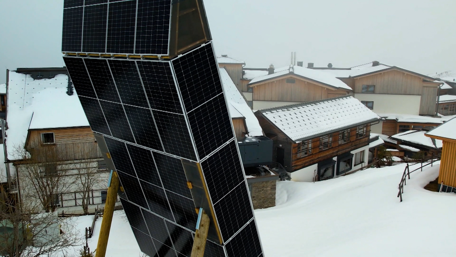 The Solar Poplar construction has panels on each side to also use the light reflection on the snow. /Gasser/CGTN