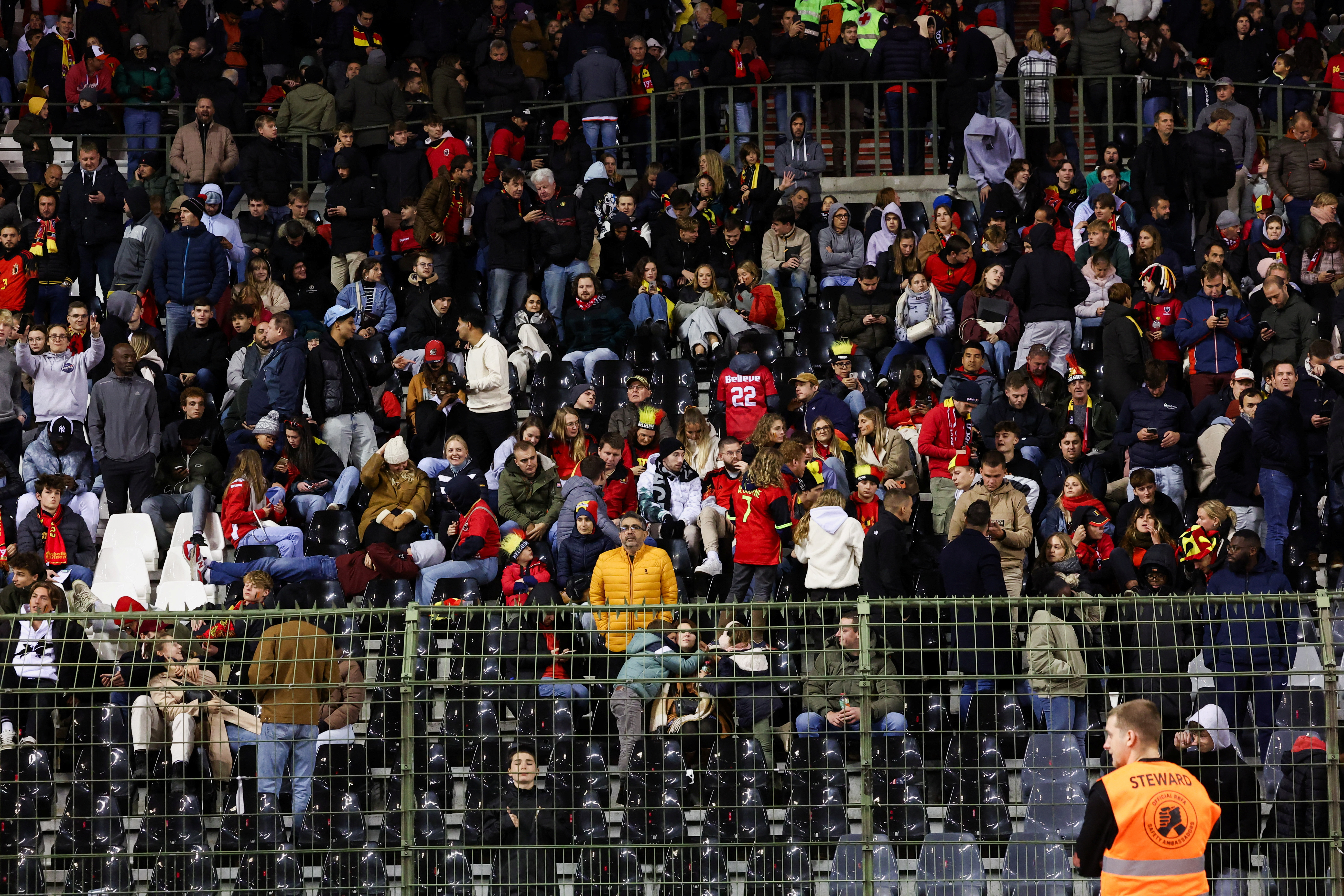 Belgium's Euro 2024 clash with Sweden was abandoned following the shooting, leaving fans inside the stadium alarmed and confused. /Reuters/Yves Herman.