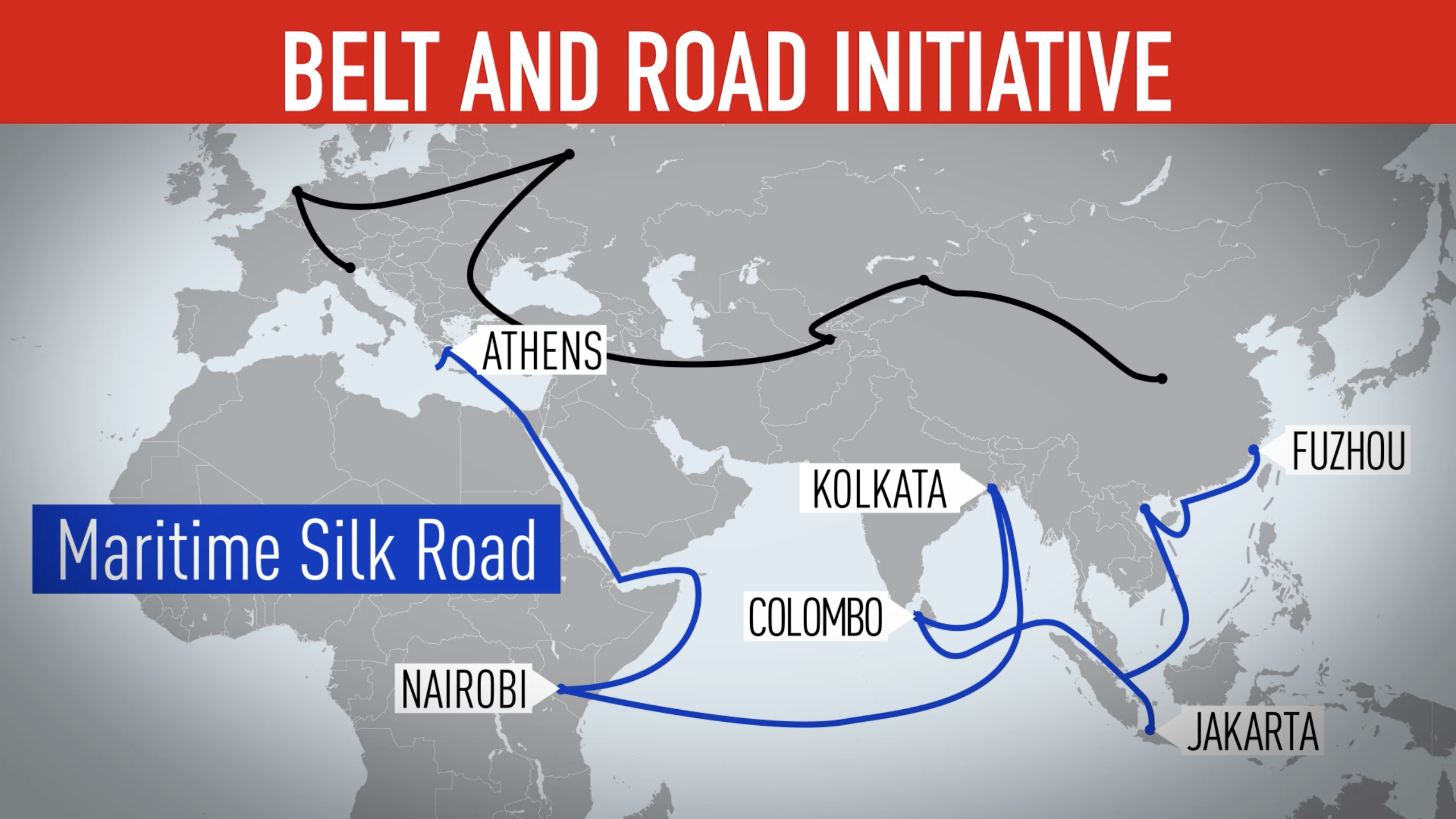 The Maritime Silk Road consists of shipping lanes connecting ports, reaching all the way to the Mediterranean and Africa. /CGTN