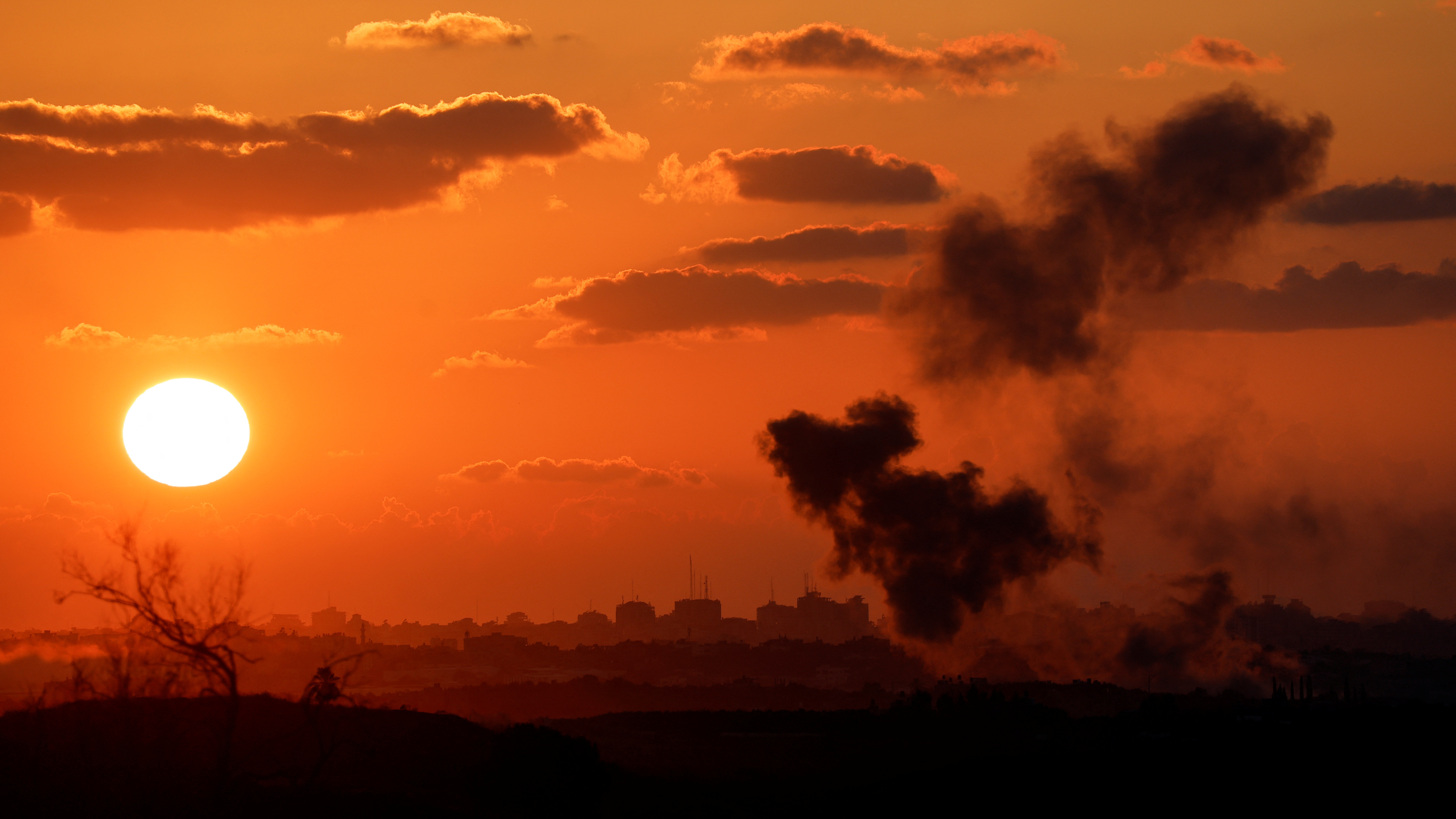 Smoke in the Gaza Strip as seen from Israel's border with the Gaza Strip. /Amir Cohen/Reuters