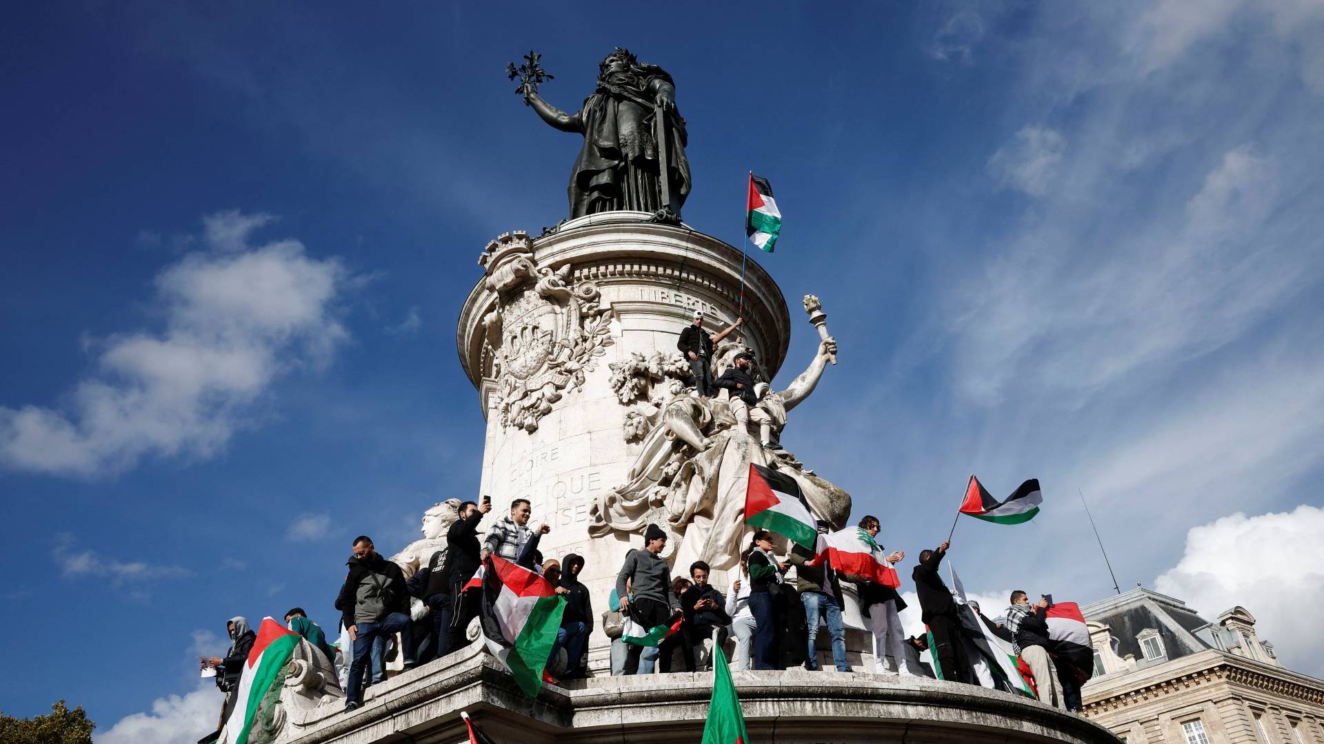 French labour unions and organizations call for peace and an immediate ceasefire in Gaza during a demonstration at Place de la Republique in Paris. /Benoit Tessier/Reuters