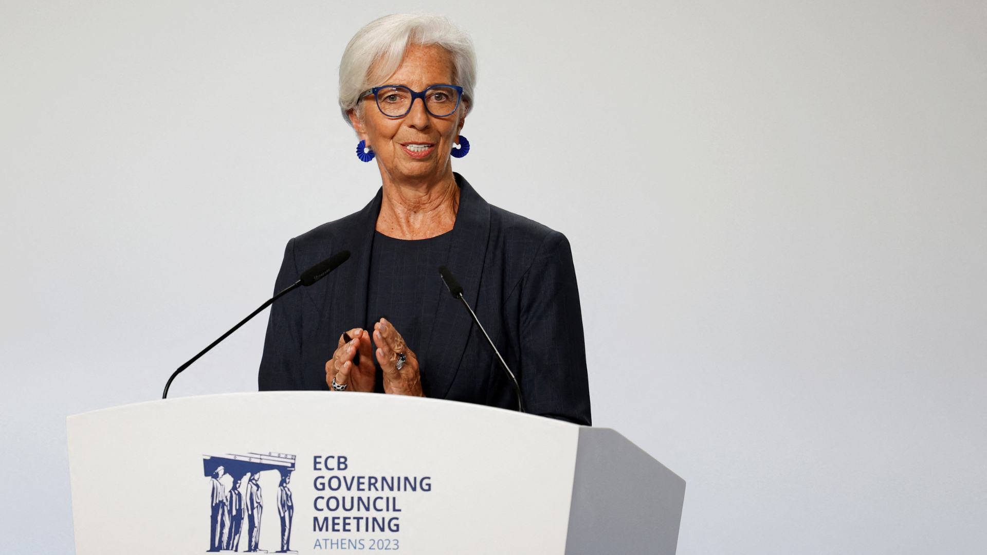 ECB President Christine Lagarde announces the rate freeze in Athens. /Louiza Vradi/Reuters