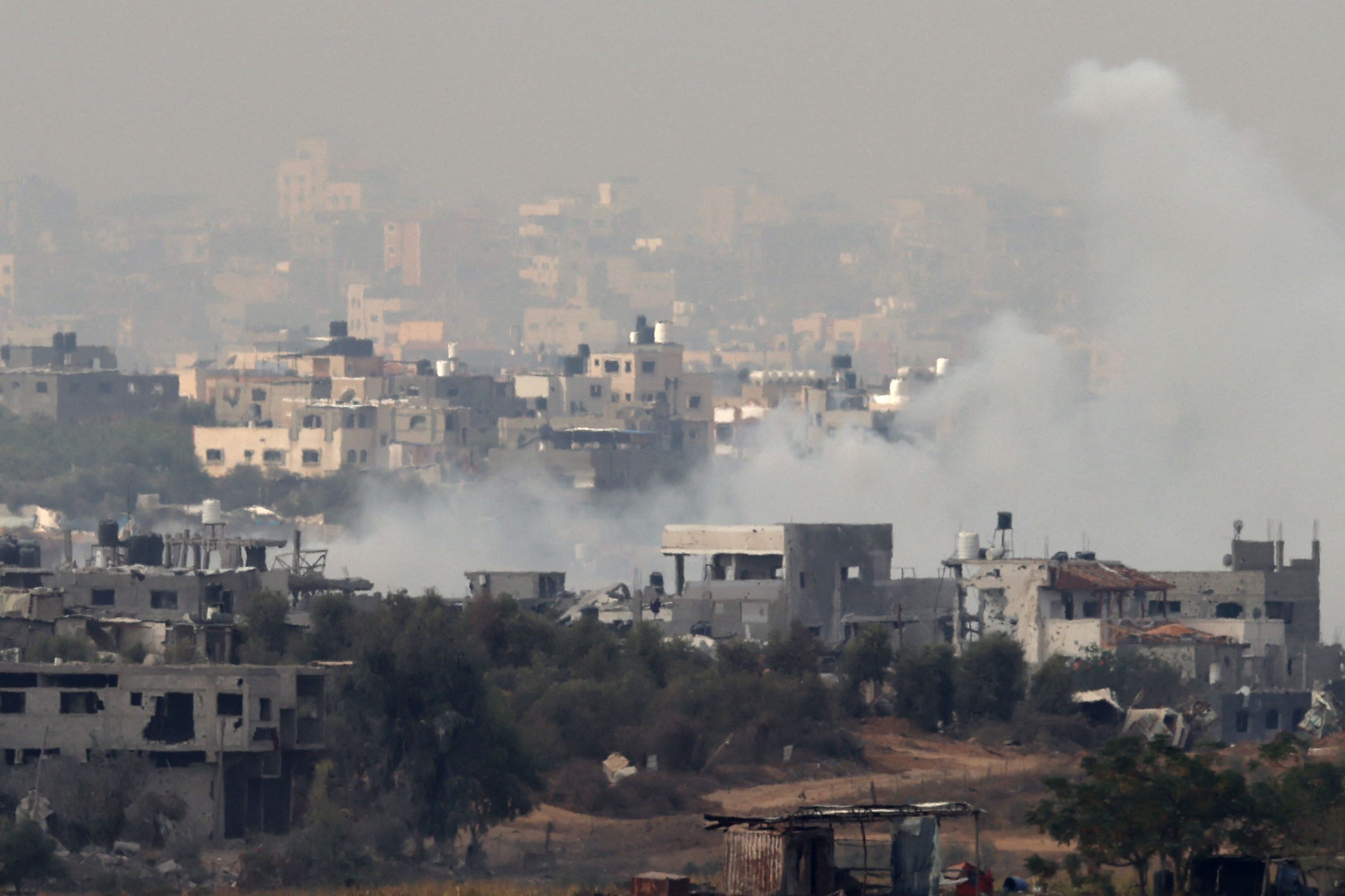Smoke rising inside Gaza following Israeli airstrikes. /Jack Guez/AFP
