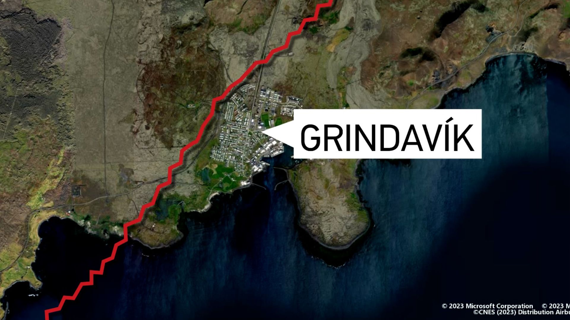 The fault line running alongside Grindavik. /CGTN