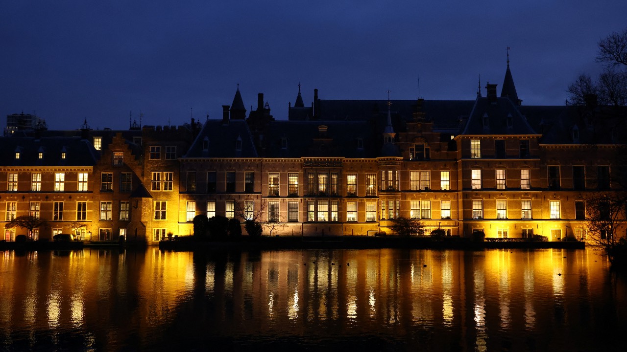 Lights illuminate the Dutch Parliament building in The Hague, Netherlands. /Yves Herman/Reuters