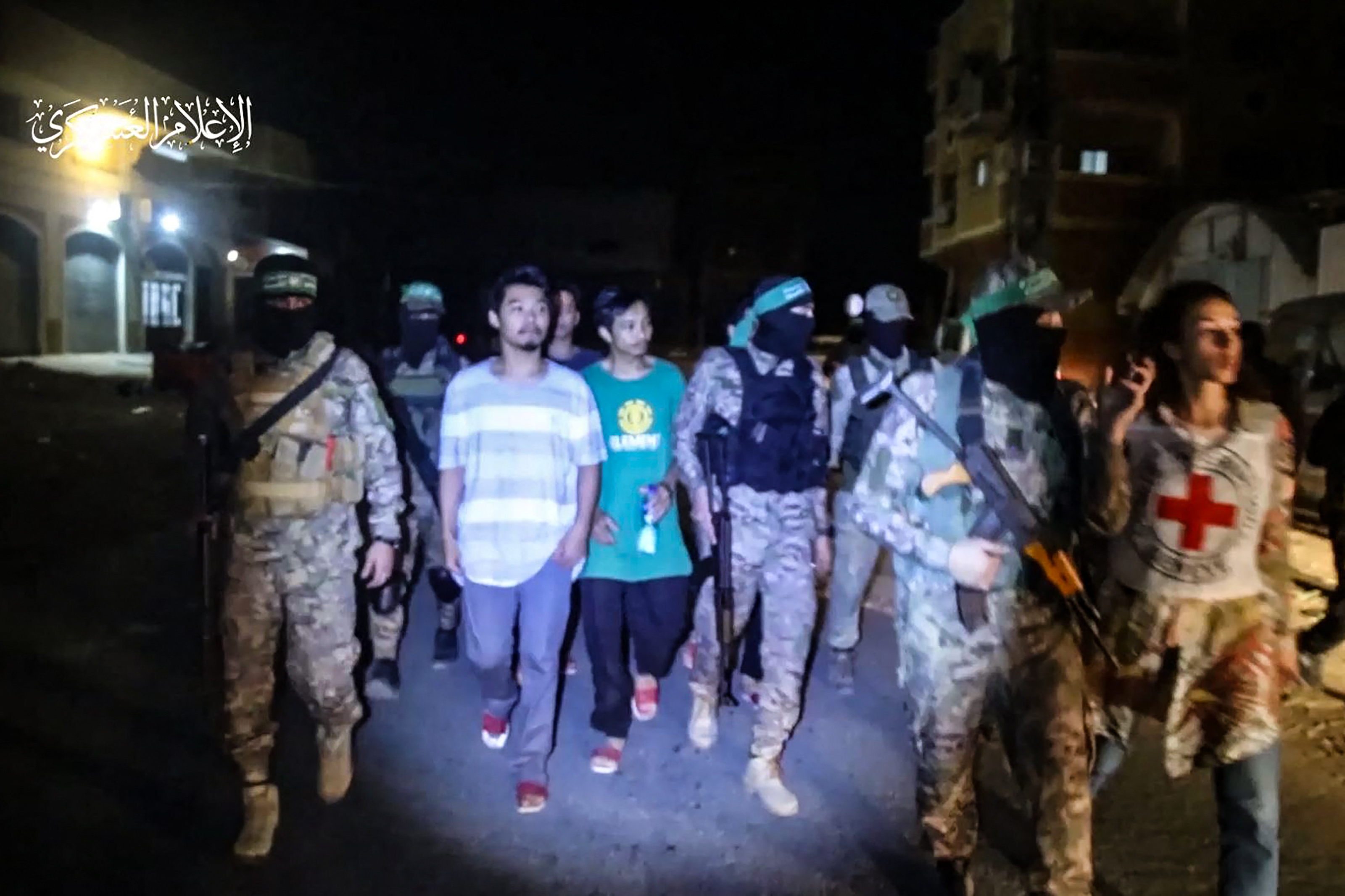 Newly-released Thai hostages on Saturday night. /Hamas Media Office/AFP