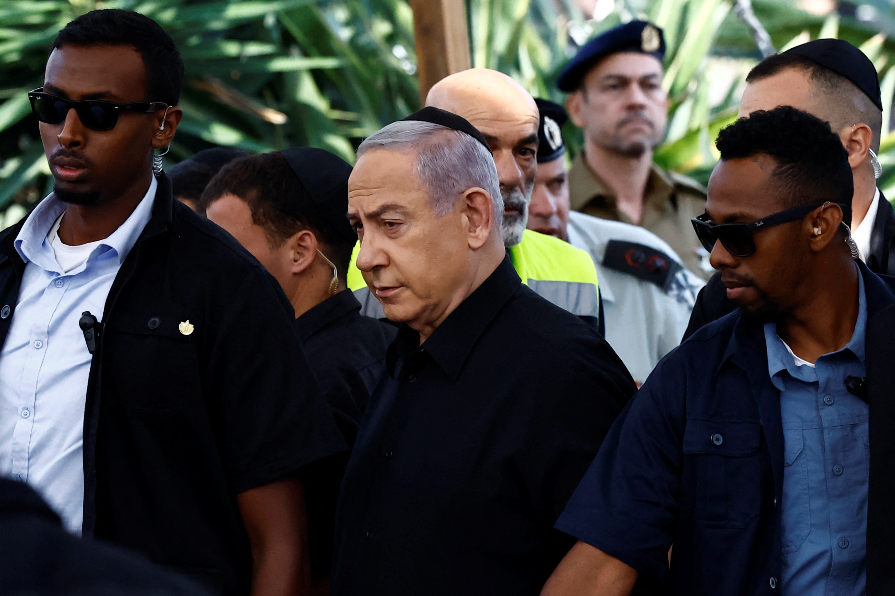Israeli PM Benjamin Netanyahu attended the funeral of Gal Meir Eisenkot, 25, an Israeli soldier killed in northern Gaza. /Clodagh Kilcoyne/Reuters