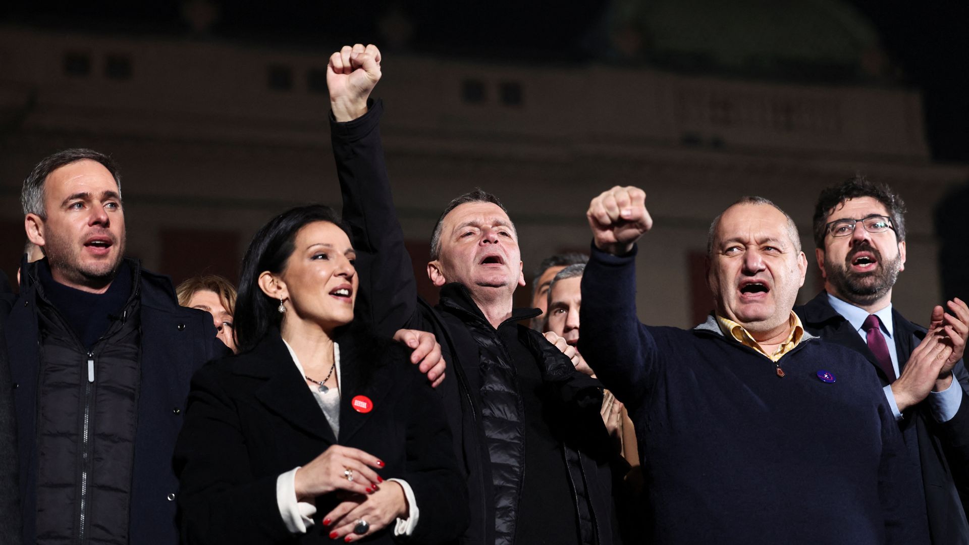Leaders of the opposition coalition 'Serbia Against Violence,' attended a rally in Belgrade before the elections. /Marko Djurica/Reuters
