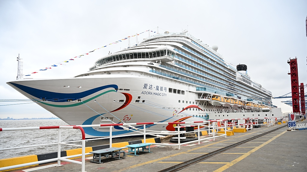 The Adora Magic City, China's first domestically-built large cruise ship, berths at the Shanghai Wusongkou International Cruise Terminal. /CFP