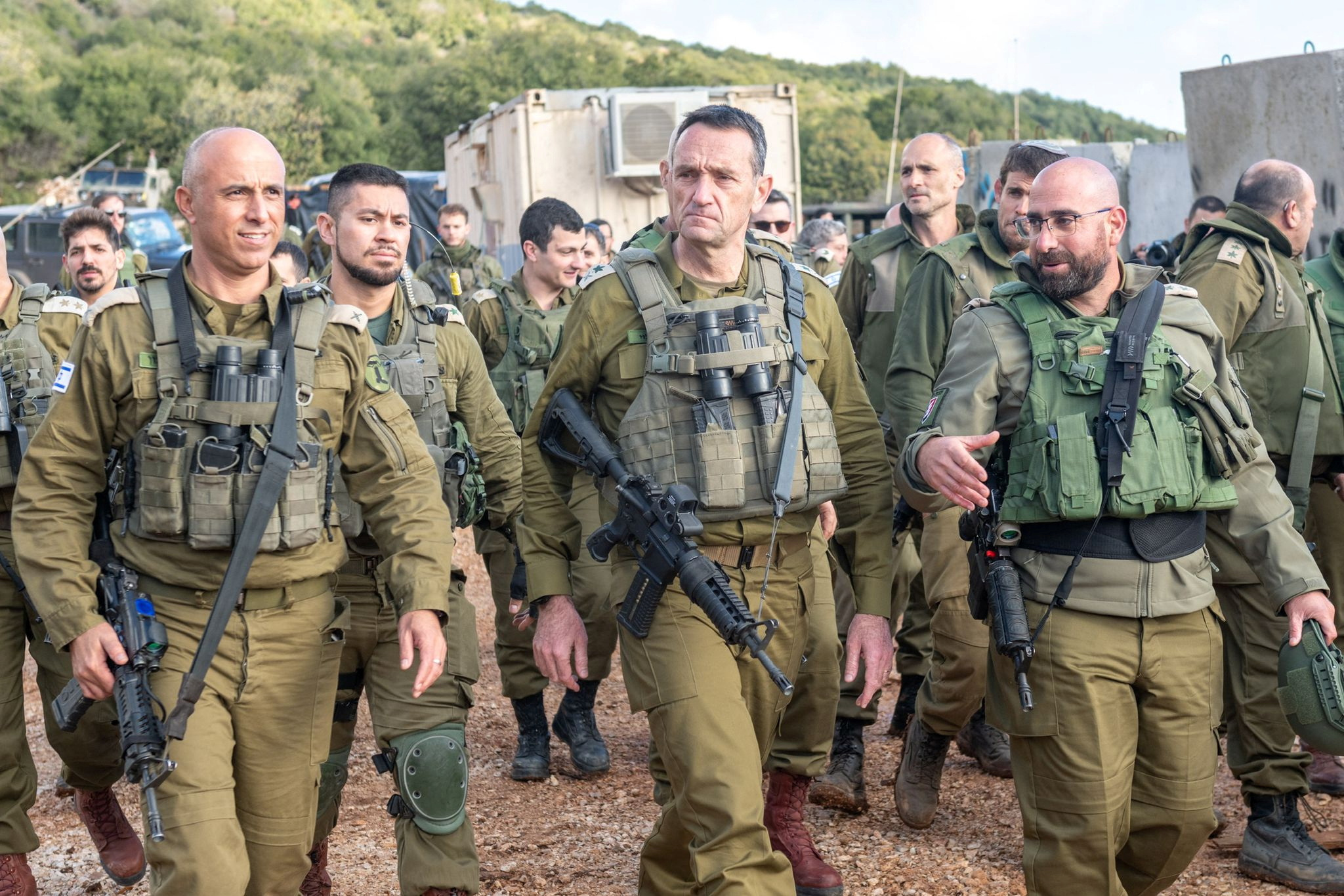 Israeli military Chief of General Staff Herzi Halevi walks with Israeli military soldiers, at a location given as northern Israel. /Reuters via third party