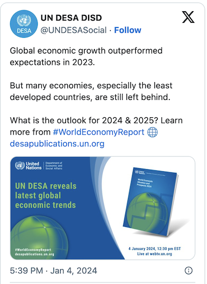 The flagship United Nations report offers economic forecasts for the coming years. /UNDESA/Twitter