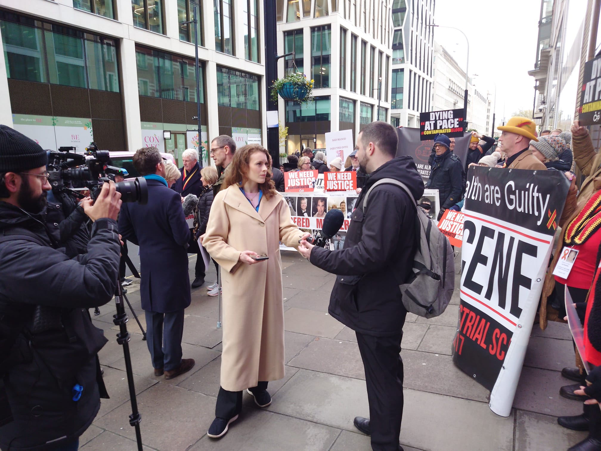 Jason Evans being interviewed outside the Infected Blood Inquiry. /Jason Evans. 