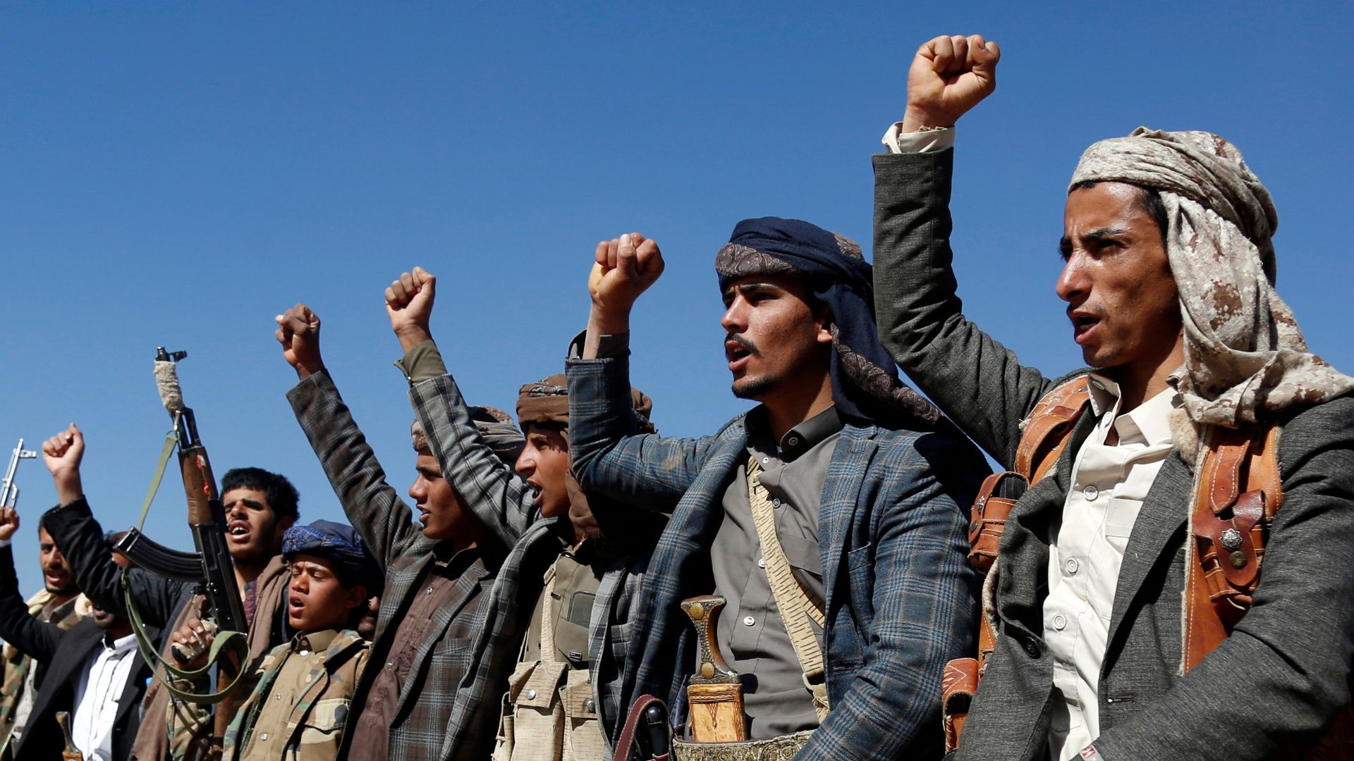 Houthi tribesmen and fighters held a rally against U.S. and UK airstrikes in January    / Associated Press