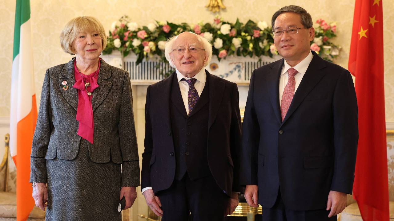 Chinese Premier Li Qiang and Ireland's President Michael D. Higgins and his wife Sabina meet in Dublin. /Lorraine O'Sullivan/Reuters