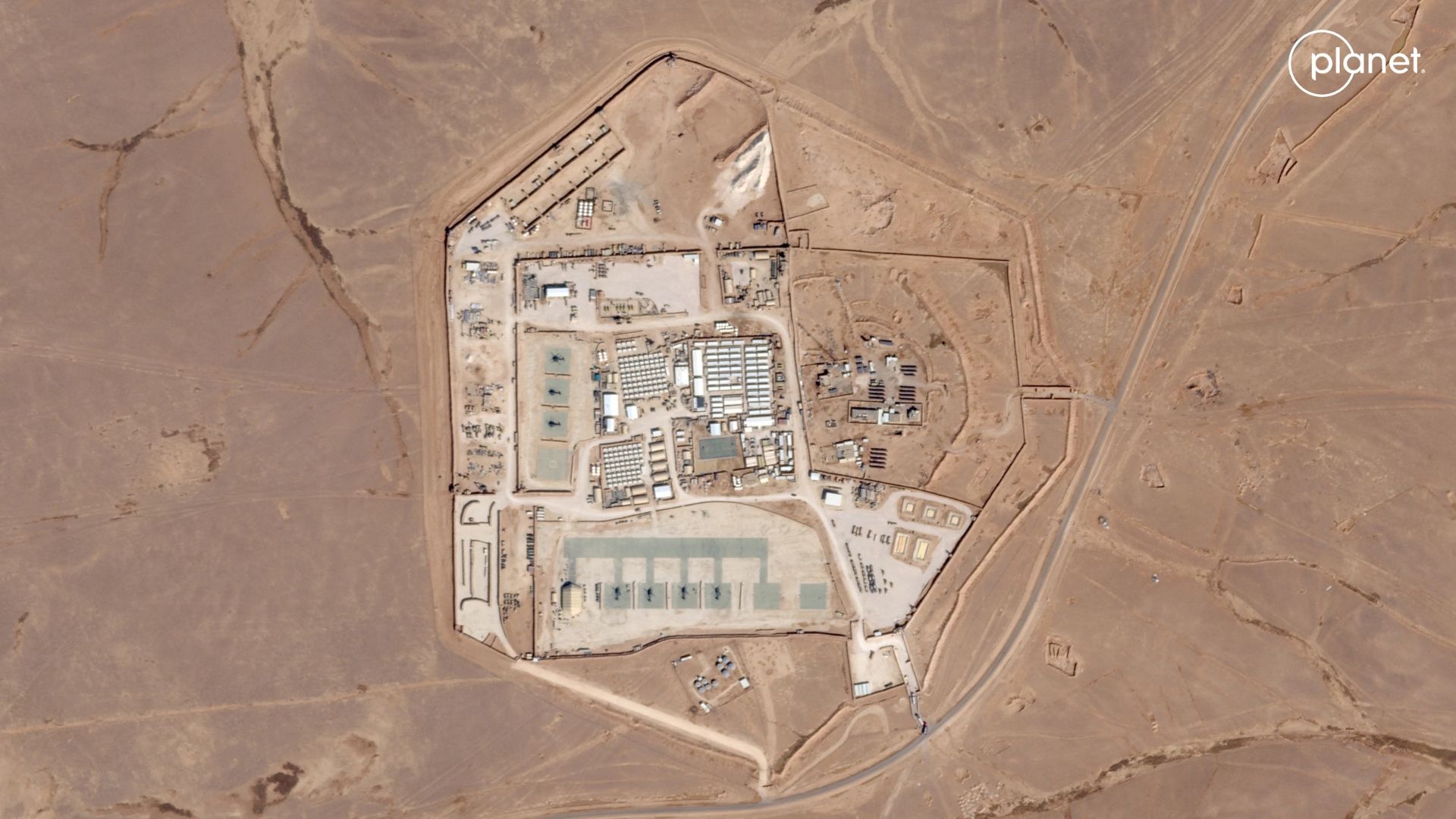Satellite view of the U.S. military outpost known as Tower 22, in Rukban, Jordan./Planet Labs PBC/Reuters