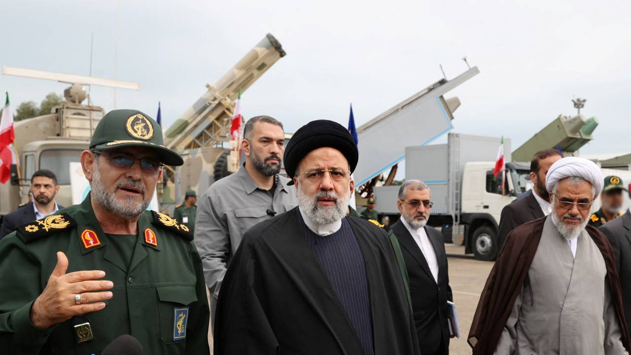 Iranian President Ebrahim Raisi visits the military equipment of IRGC Navy. Iran's Presidency/West Asia News Agency/Reuters