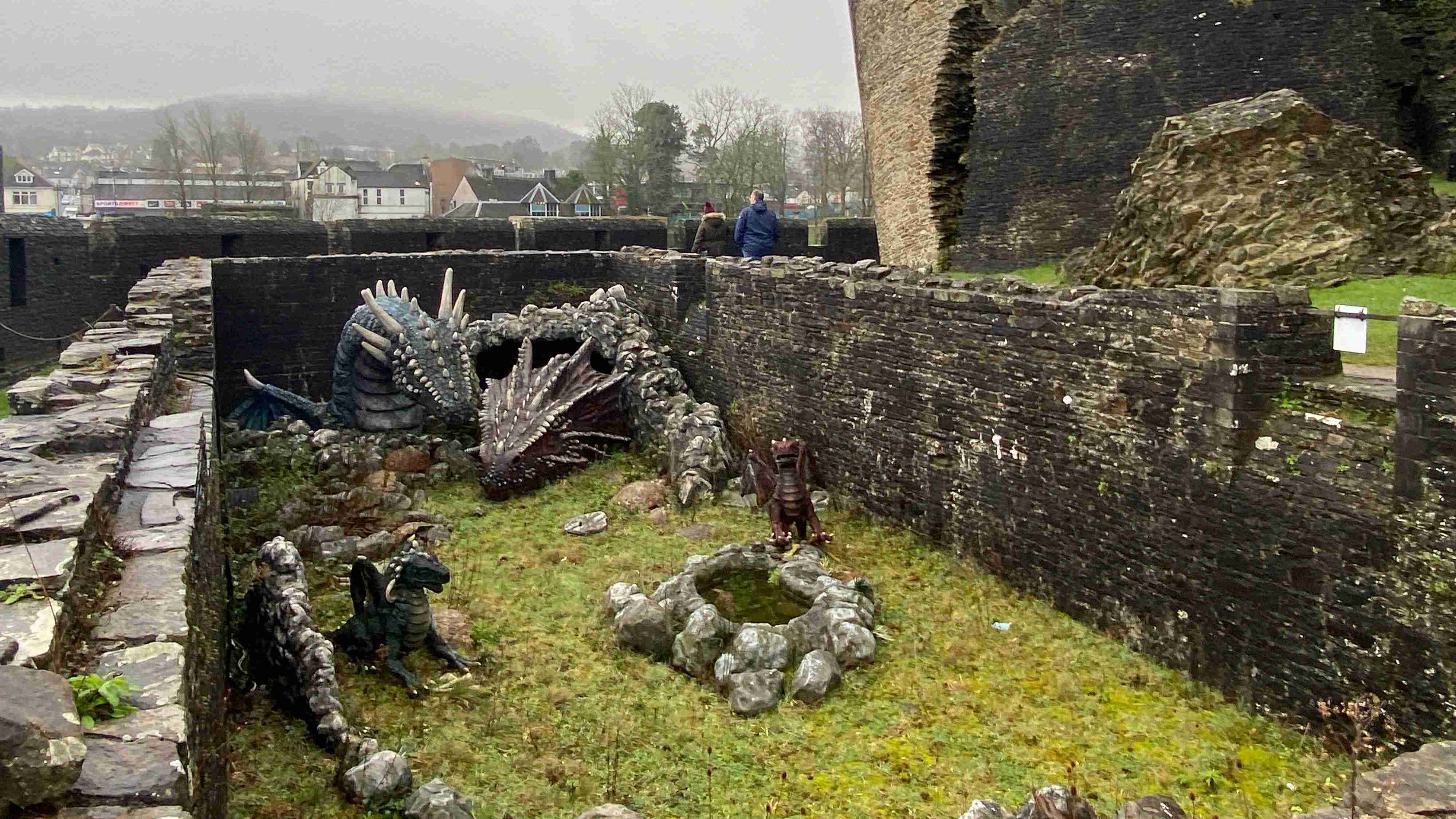 The dragon statue in Caerphilly Castle, Wales, UK. /Iolo ap Dafydd, CGTN Europe