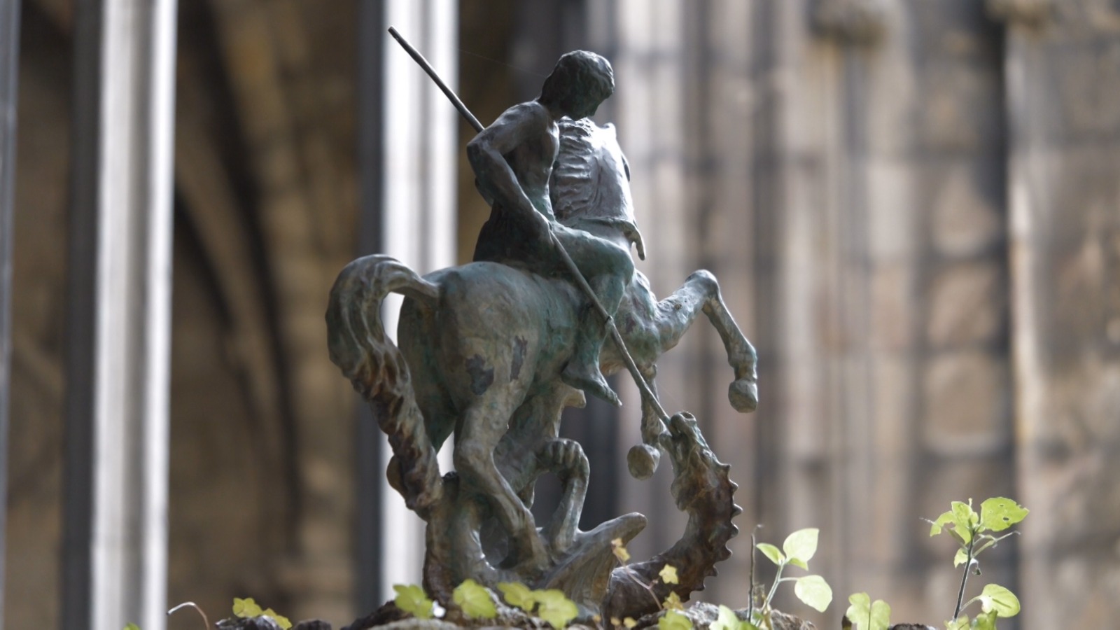 Sant Jordi (St. George) fights the dragon on a fountain at Barcelona Cathedral. /Ken Browne/CGTN