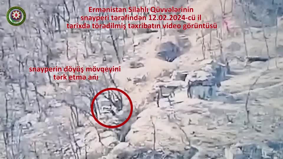 Drone footage of what Azerbaijani forces say is an Armenian sniper (circled). /via Reuters
