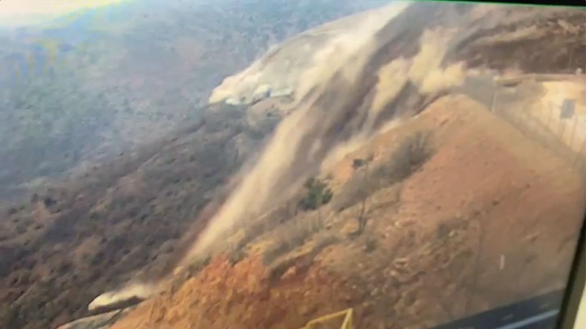 A CCTV monitor shows a landslide at an Anagold Mining operation in Ilic, Türkiye. /Mustafa Sarigul via X/via Reuters