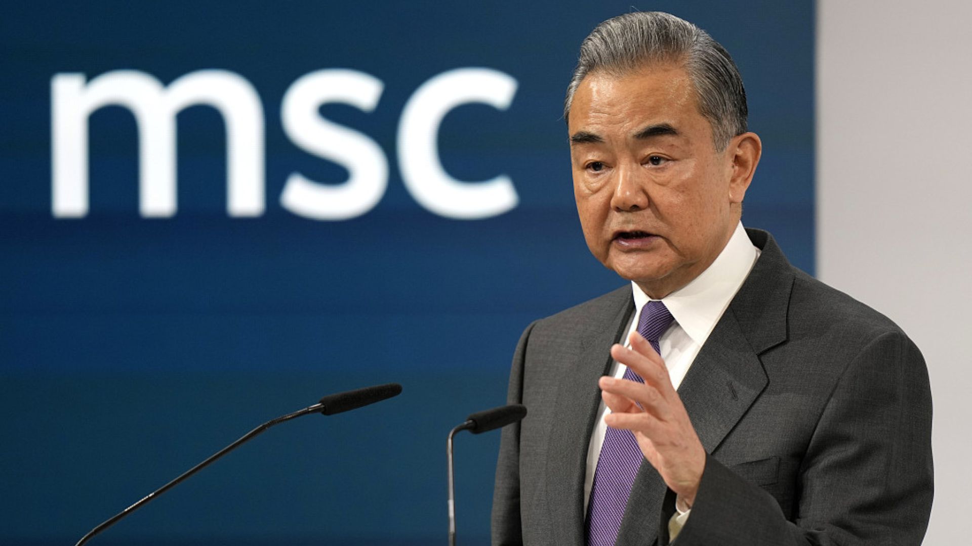 Wang Yi at the Munich Security Conference. /Matthias Schrader/CFP