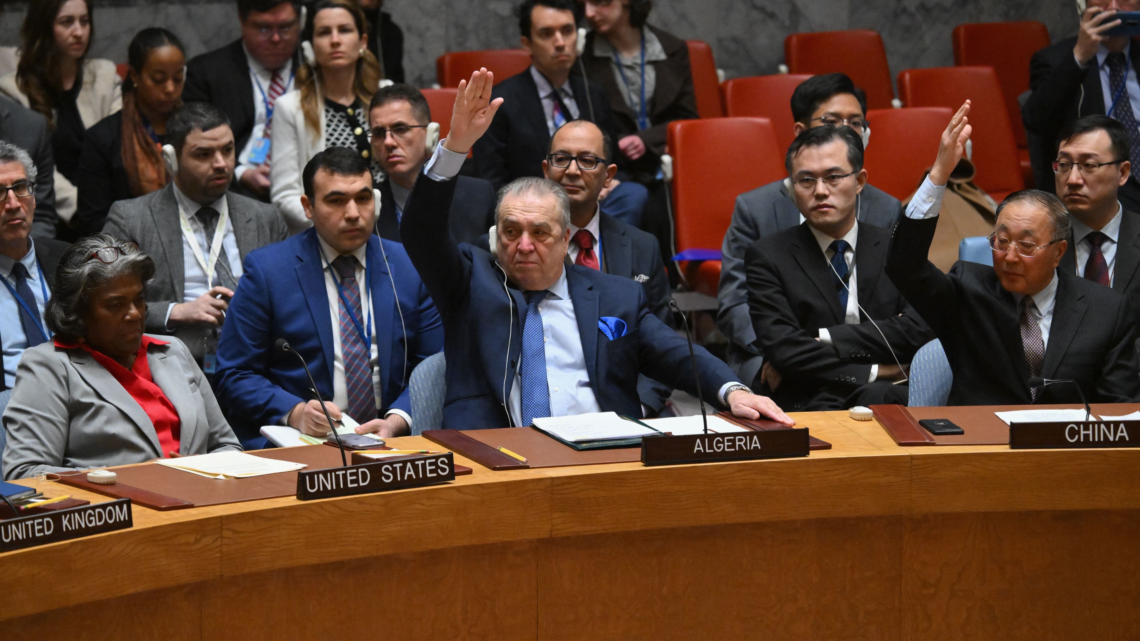 All eyes on the U.S. Ambassador as the UN council calls for an immediate ceasefire in Gaza. /Angela Weiss/AFP