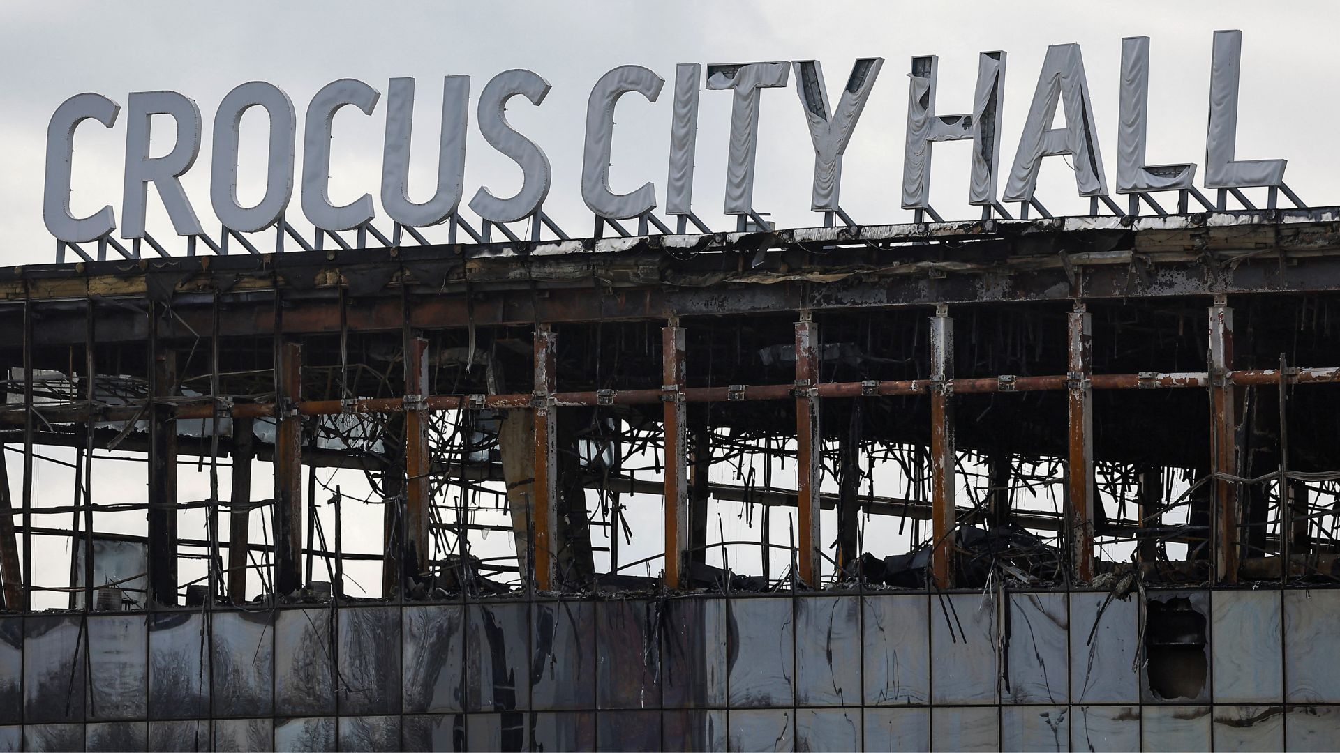 Parts of Crocus City Hall were engulfed in flames after gunmen stormed the concert venue on March 22. /Evgenia Novozhenina/Reuters