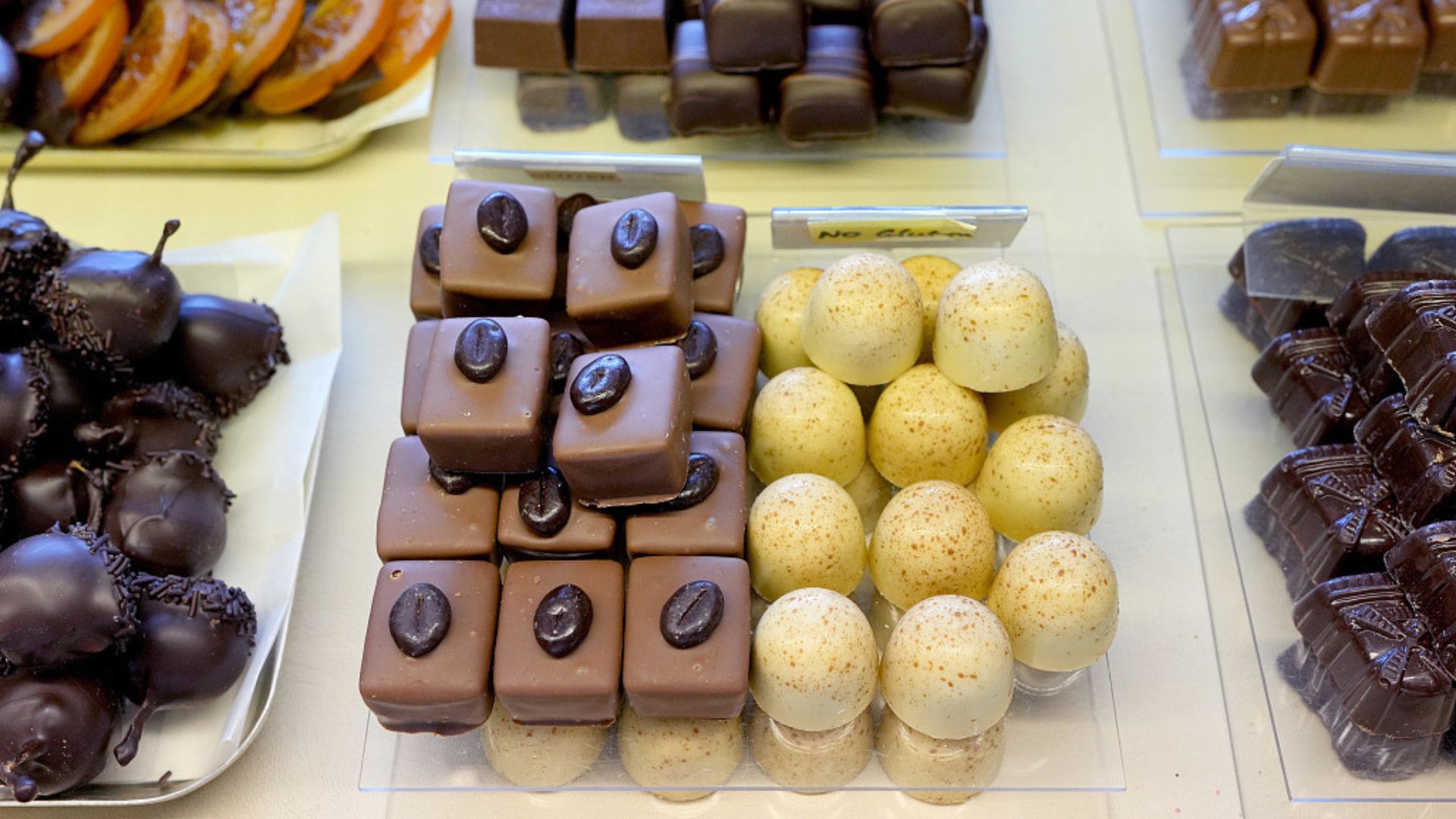 High-end handmade Belgian chocolates at London shop Sandrine are tempting passers-by. /Kirsty Wigglesworth