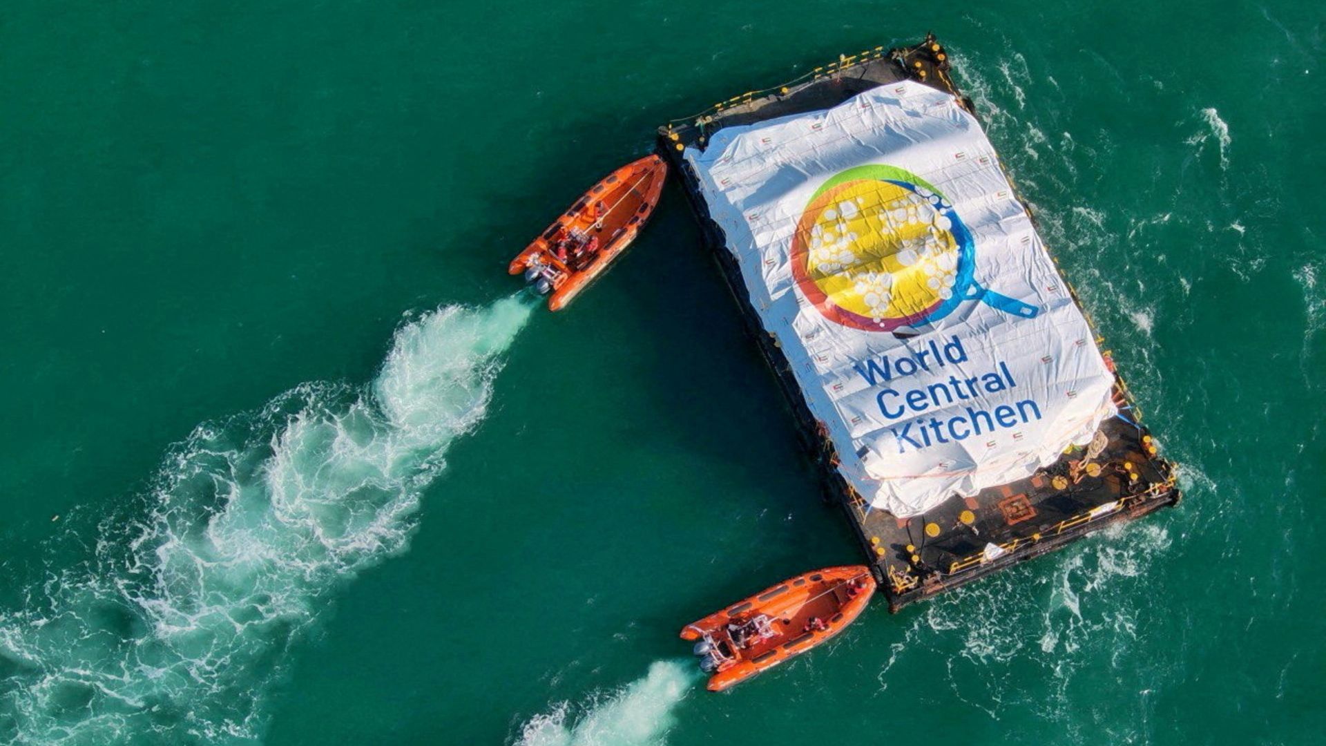 World Central Kitchen (WCK) barge loaded with food arrives off the Gaza coast last month. /IDF/Handout