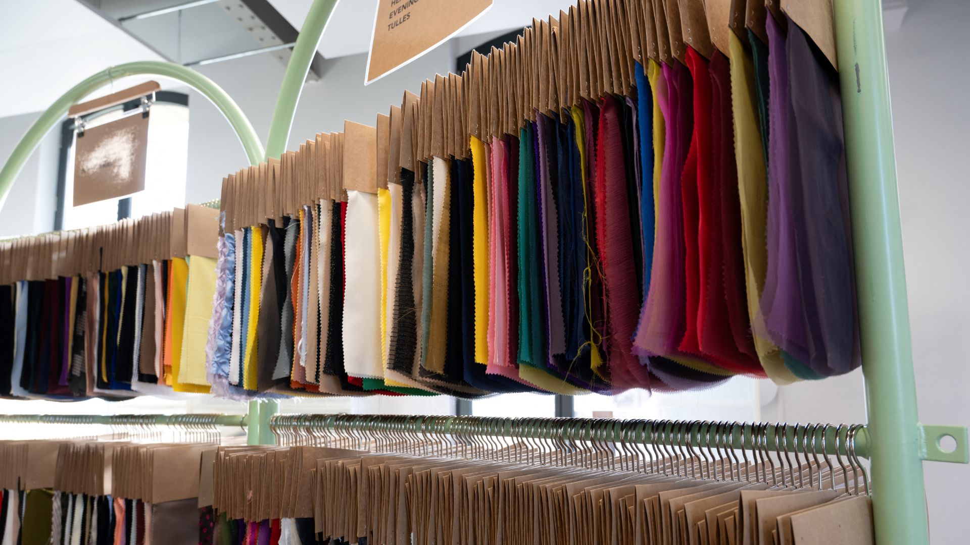 Fabrics inside the Nona Source showroom reselling materials from the LVMH Group's Fashion and Leather Goods companies. /Bertrand Guay/AFP