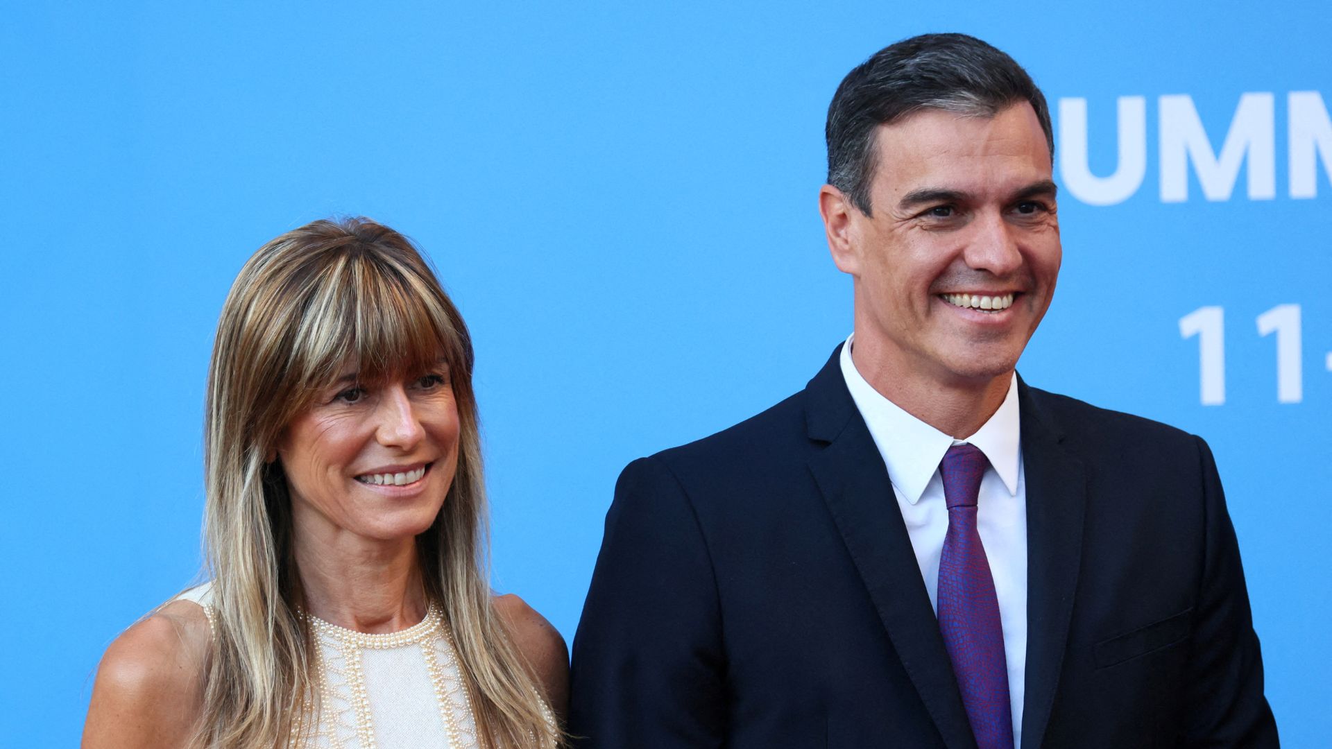 Spanish Prime Minister Pedro Sanchez and his wife Begoña Gomez during a NATO leaders summit in Vilnius in 2023. /Yves Herman/Reuters
