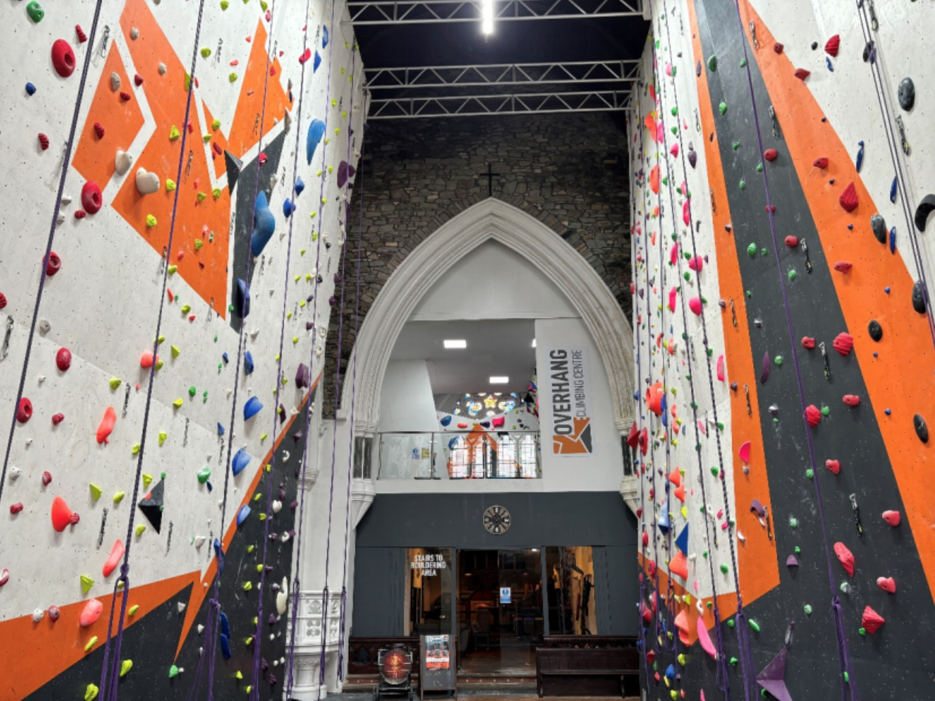An indoor climbing center converted from a former church building in Carmarthen, Wales. /CGTN