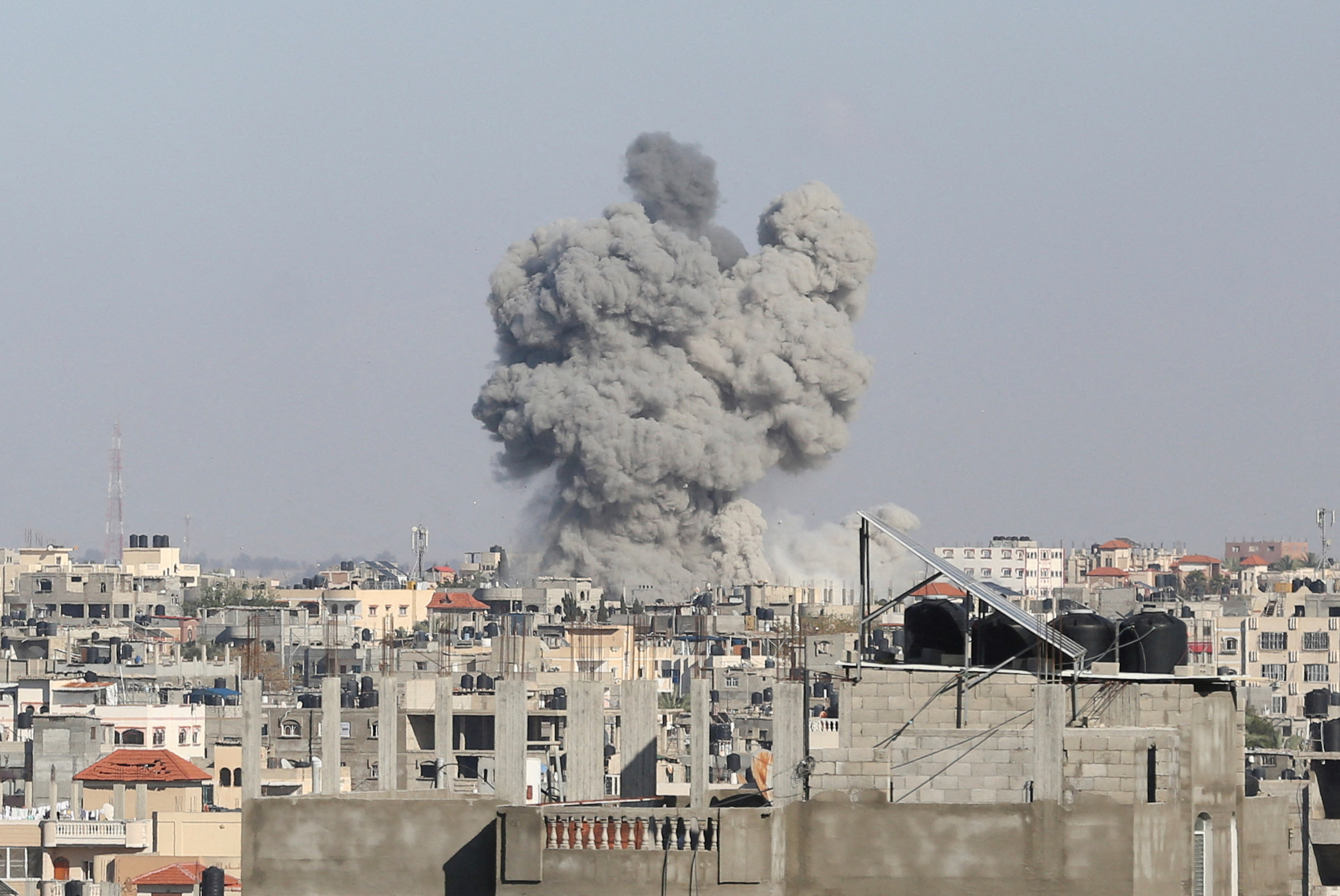 Smoke rises following Israeli strikes in Rafah in the southern Gaza Strip on May 6. /Hatem Khaled/Reuters
