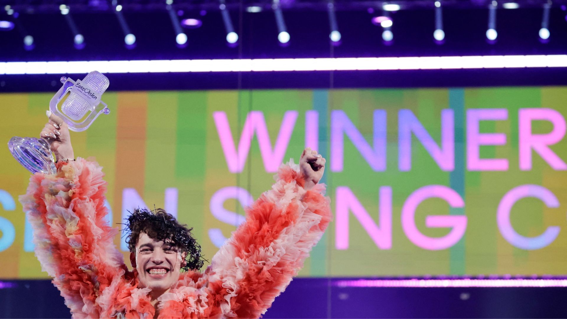 Nemo, representing Switzerland, celebrates winning the 2024 Eurovision Song Contest. /Leonhard Foeger/Reuters
