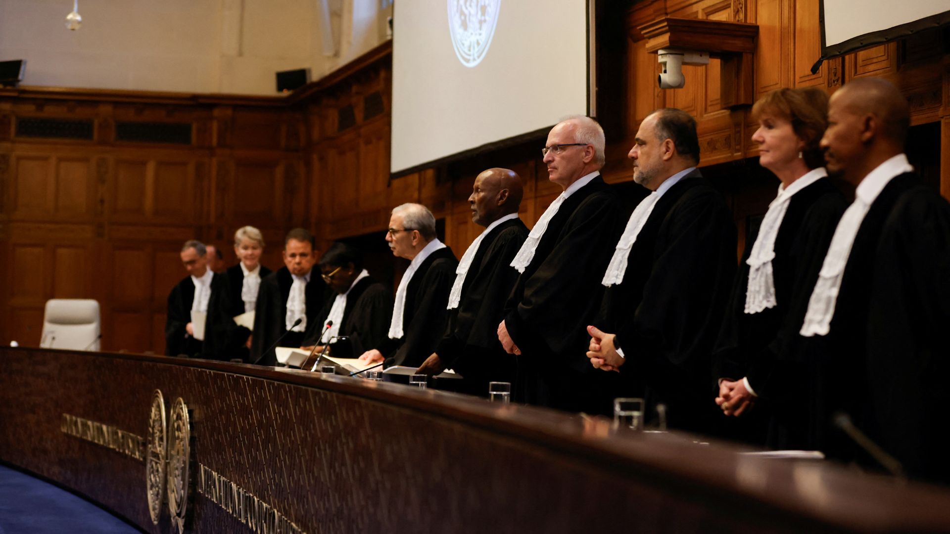 ICJ president Judge Nawaf Salam presides during a ruling on South Africa's request to order a halt to Israel's Rafah offensive in Gaza. /Johanna Geron/Reuters