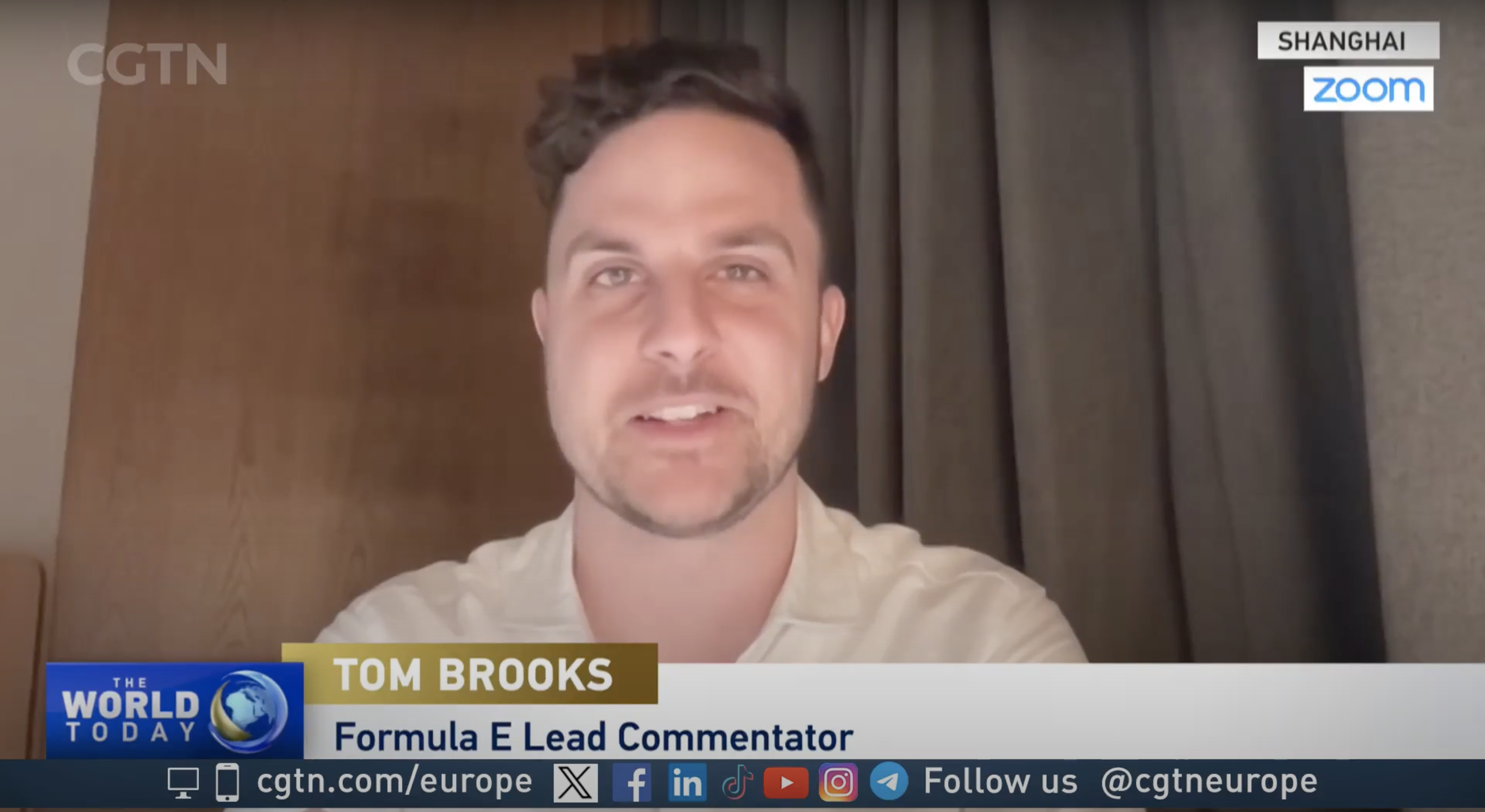 Tom Brooks, Formula E's lead commentator, spoke to CGTN Europe. /CGTN
