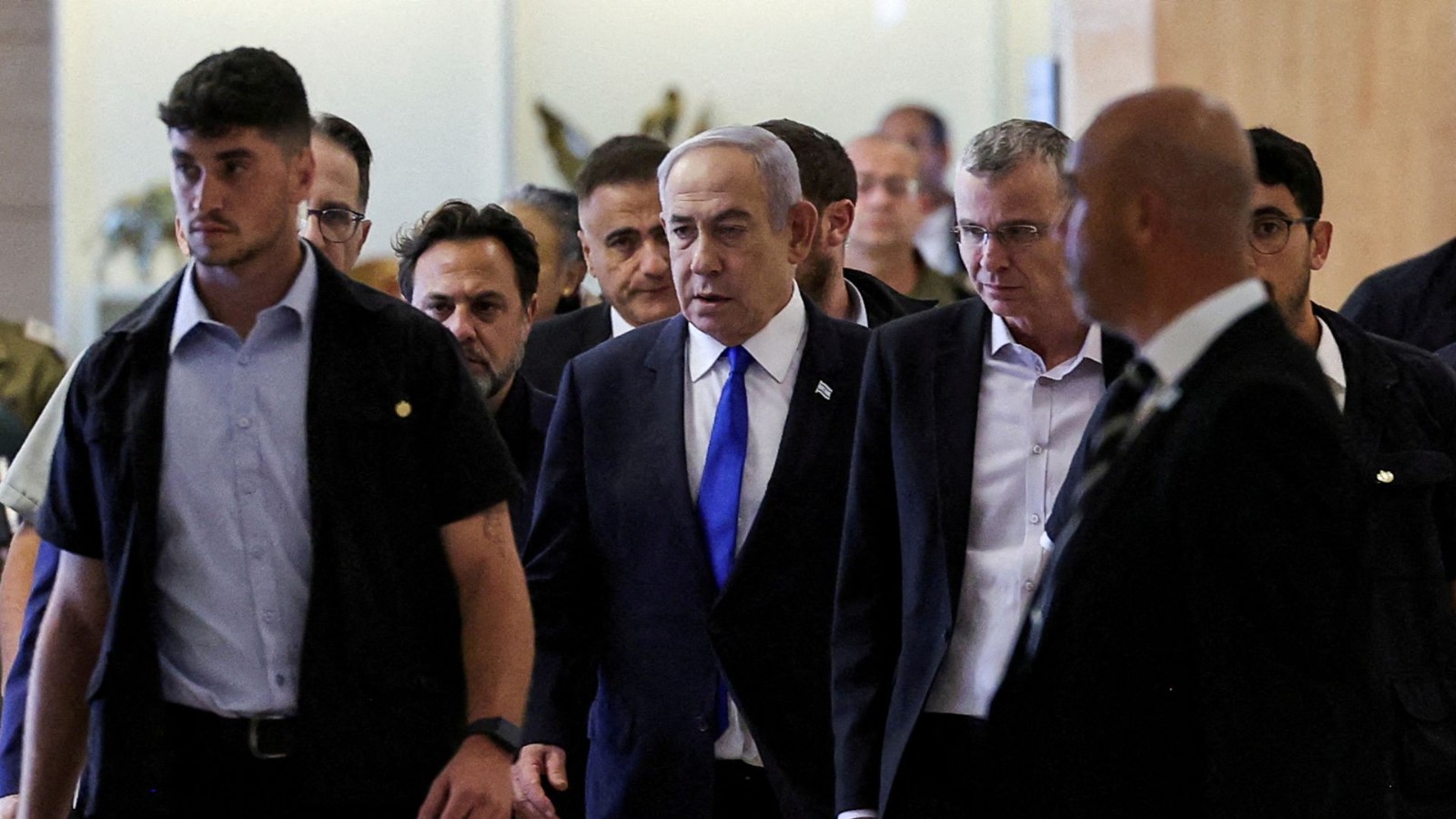 Netanyahu arrives to a recent Likud party faction meeting at the Knesset. / Ronen Zvulun/File/Reuters
