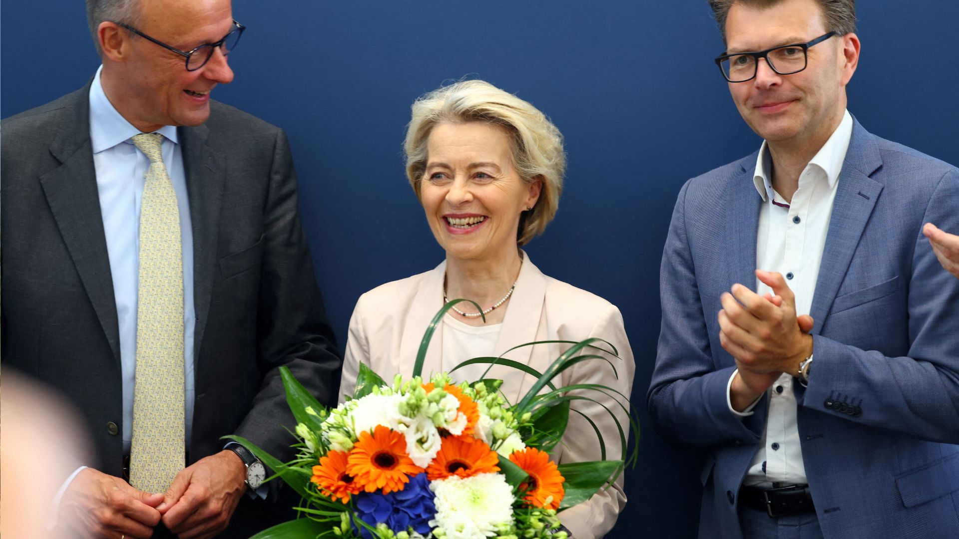 European Commission President Ursula von der Leyen (center) attends a party leadership meeting after the EU elections, in Berlin. /Nadja Wohlleben/Reuters