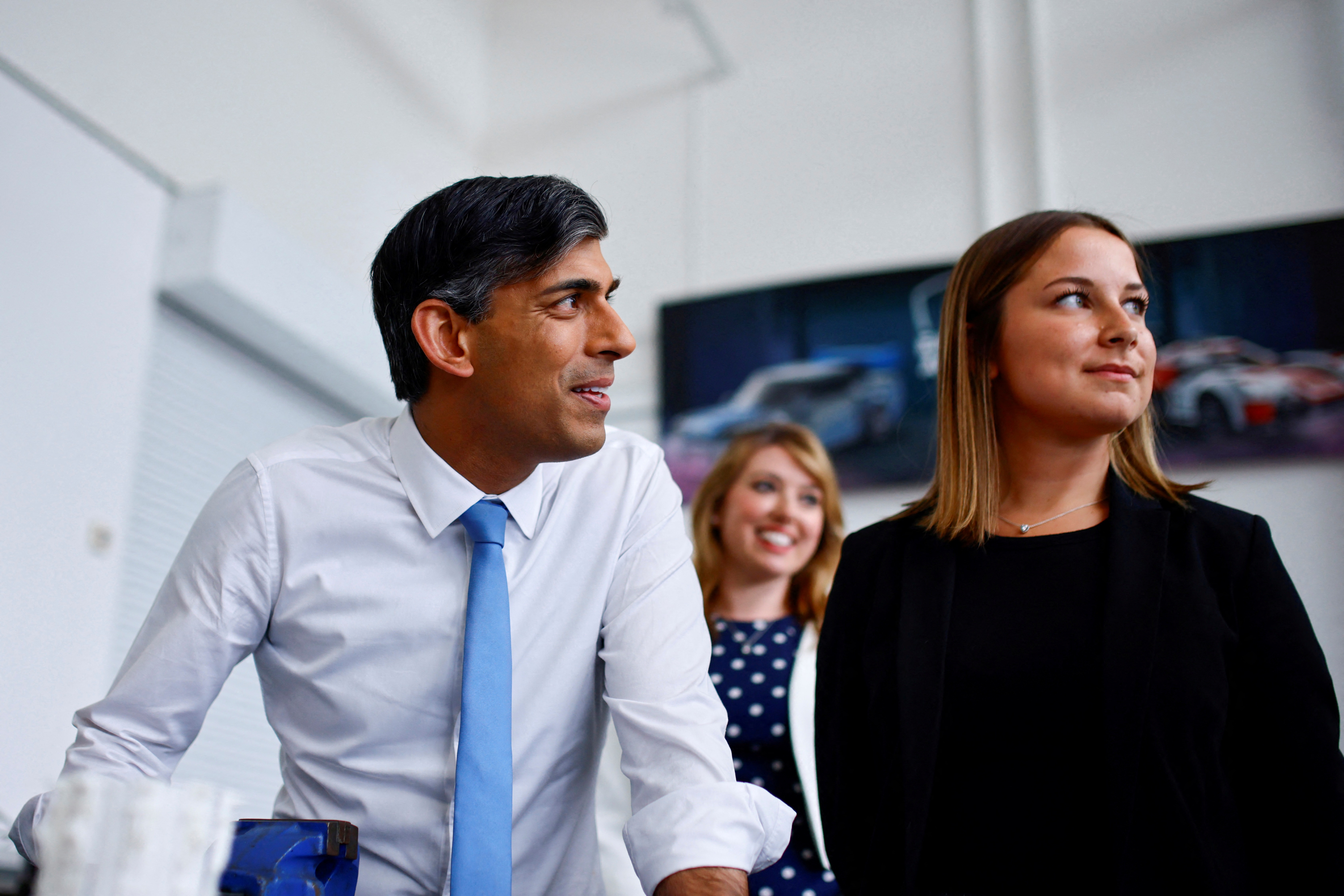 Britain's Prime Minister and Conservative Party leader Rishi Sunak in Silverstone, on Tuesday. /Benjamin Cremel/Pool via Reuters