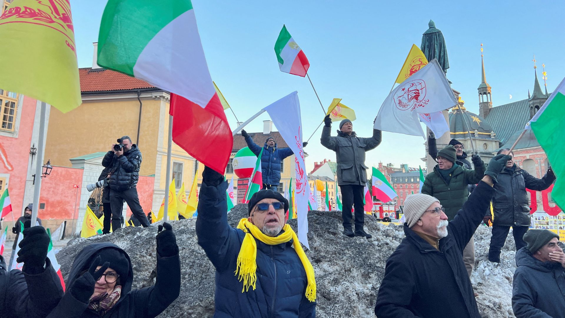 Protesters celebrate the guilty verdict of Hamid Noury in Stockholm last December. /Johan Ahlander/File/AFP