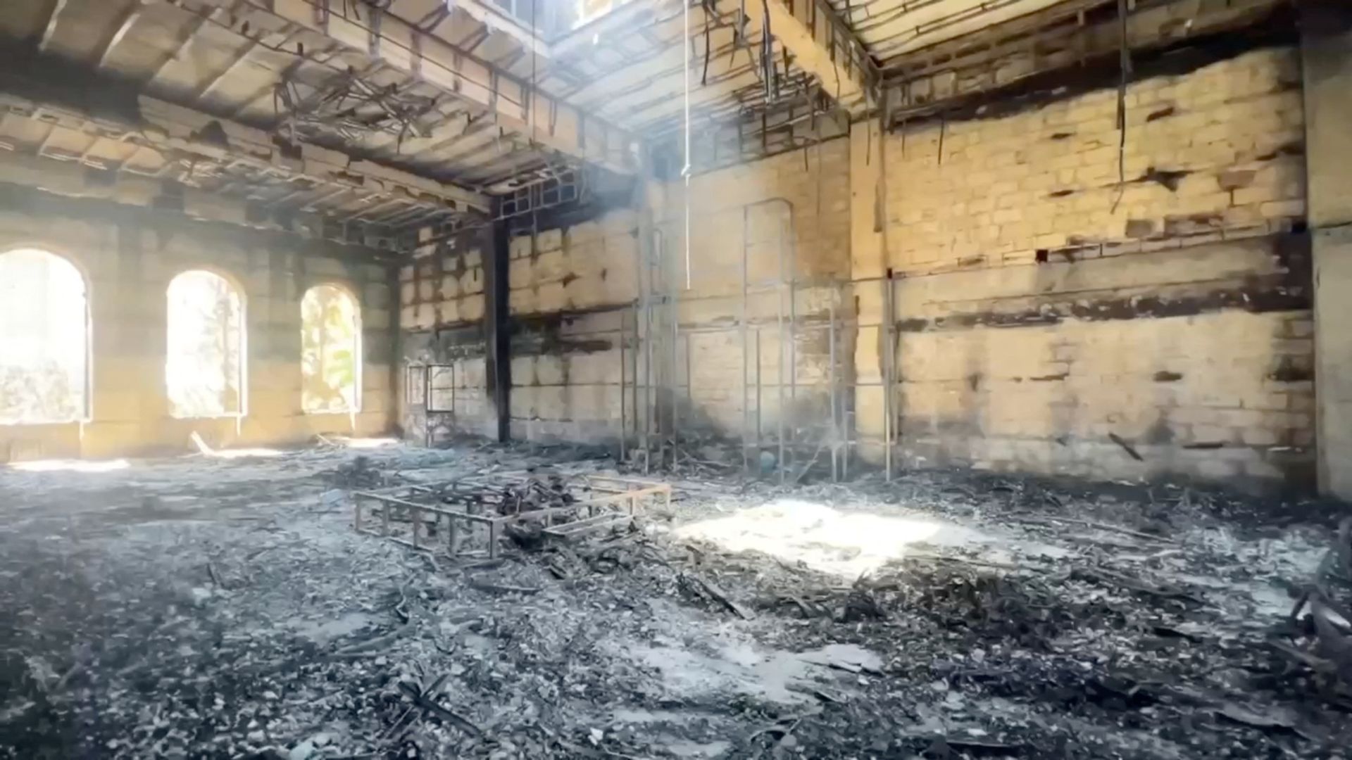 The Derbent synagogue following an attack by gunmen and a fire. /Sergei Melikov via Telegram/Handout via Reuters