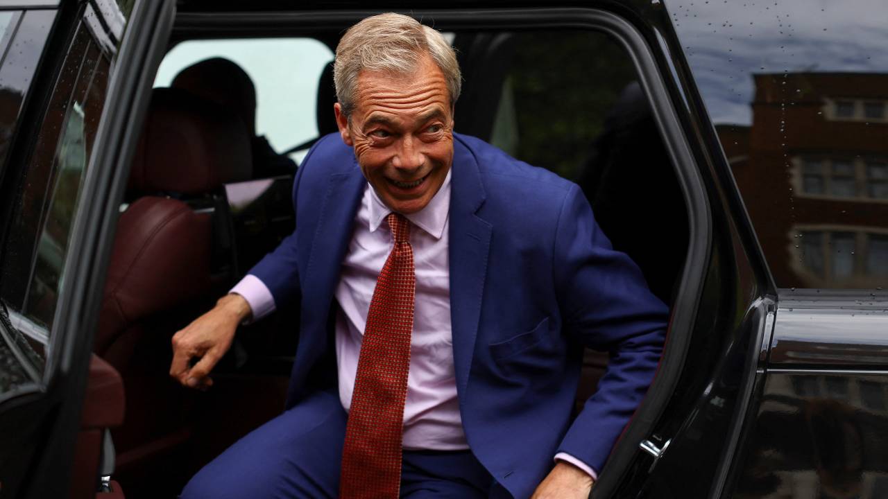 Britain's Reform UK Party Leader Nigel Farage has pulled his party ahead of the Conservatives in the polls. /Hannah McKay/Reuters